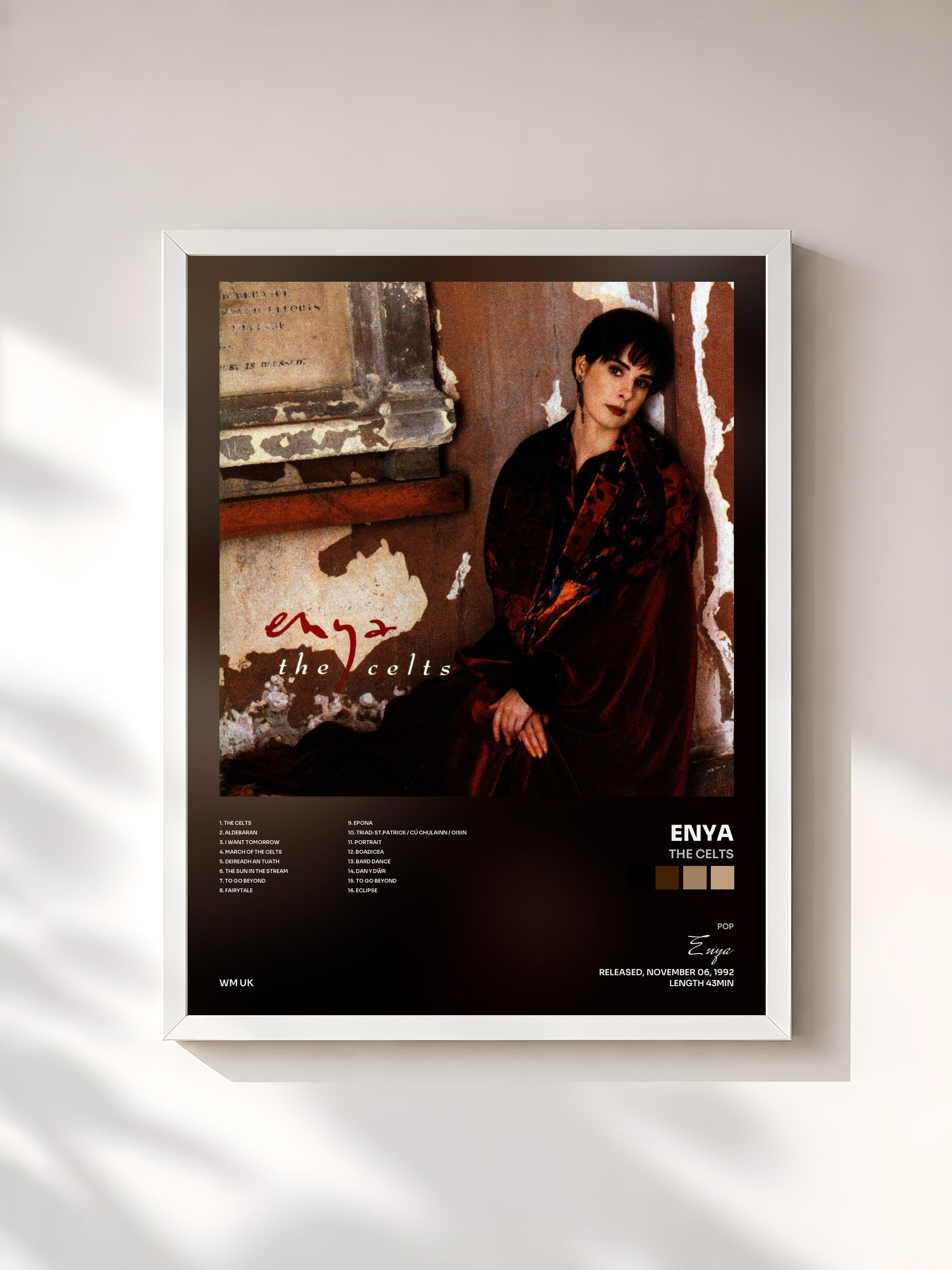 #blanc Tableau de l'album The Celts de Enya, cadre blanc, imprimé et encadré en France