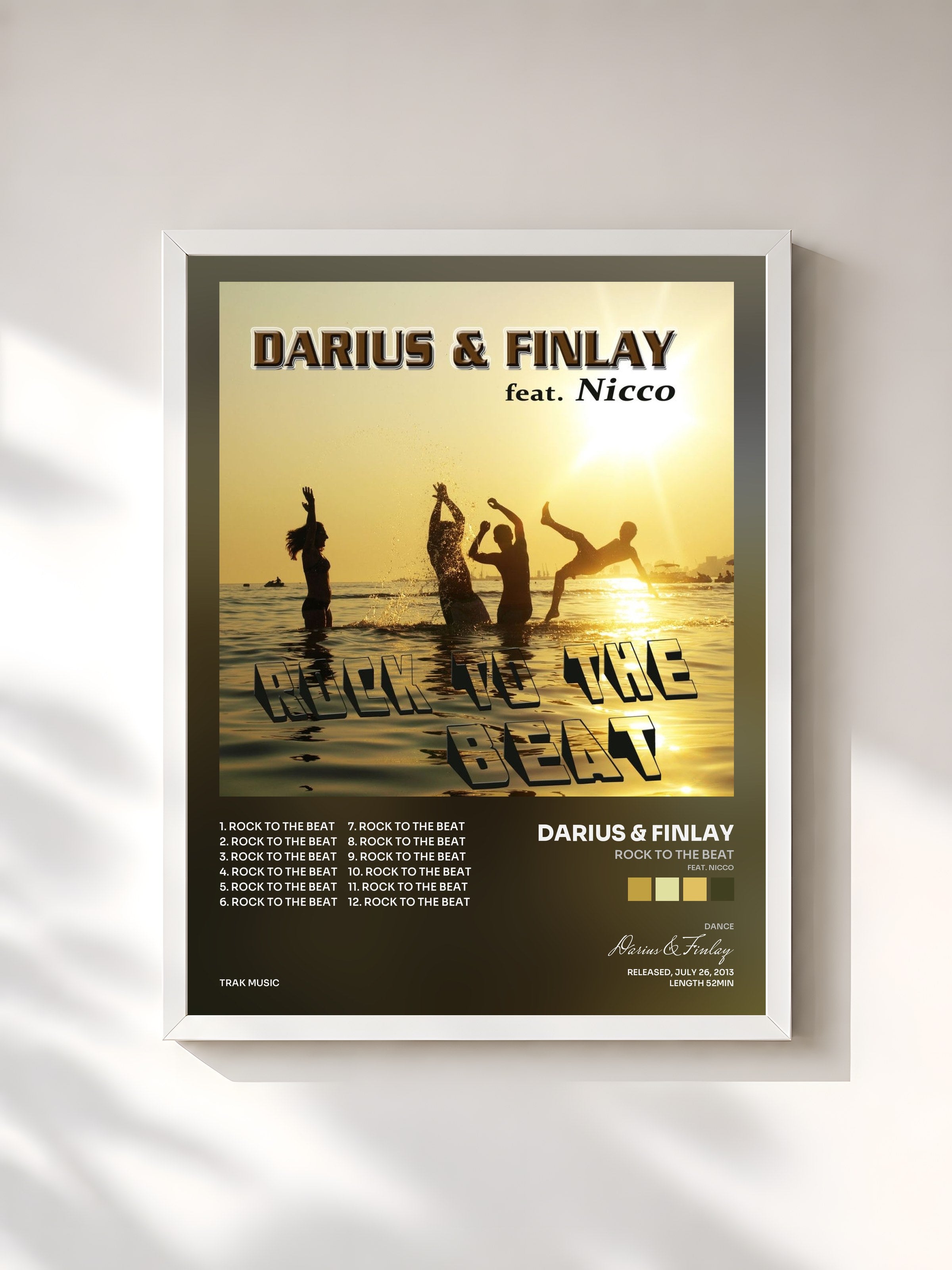 #blanc Tableau de l'album Rock to the Beat (feat. Nicco) de Darius & Finlay, cadre blanc, imprimé et encadré en France