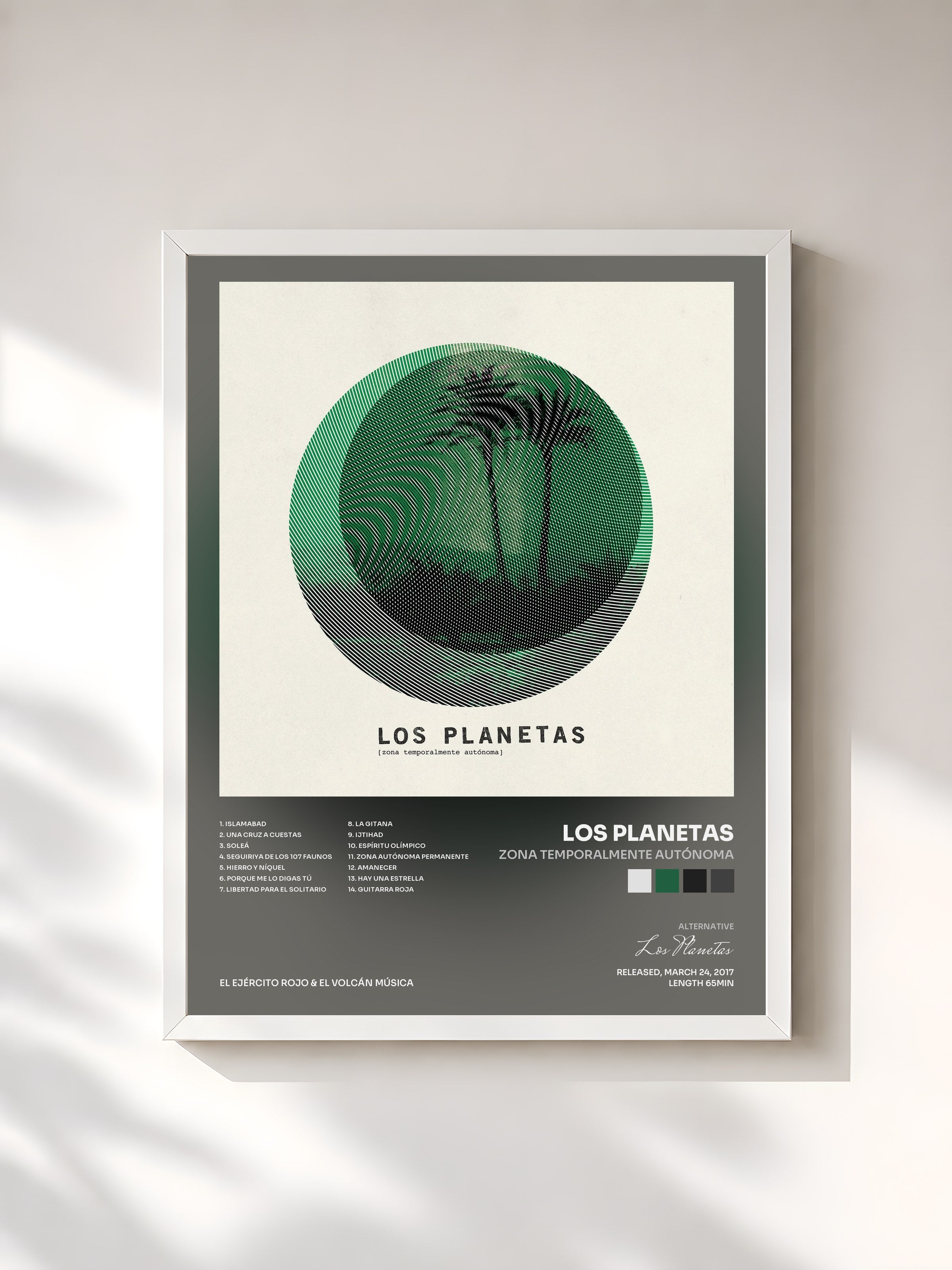 #blanc Tableau de l'album Zona Temporalmente Autónoma de Los Planetas, cadre blanc, imprimé et encadré en France