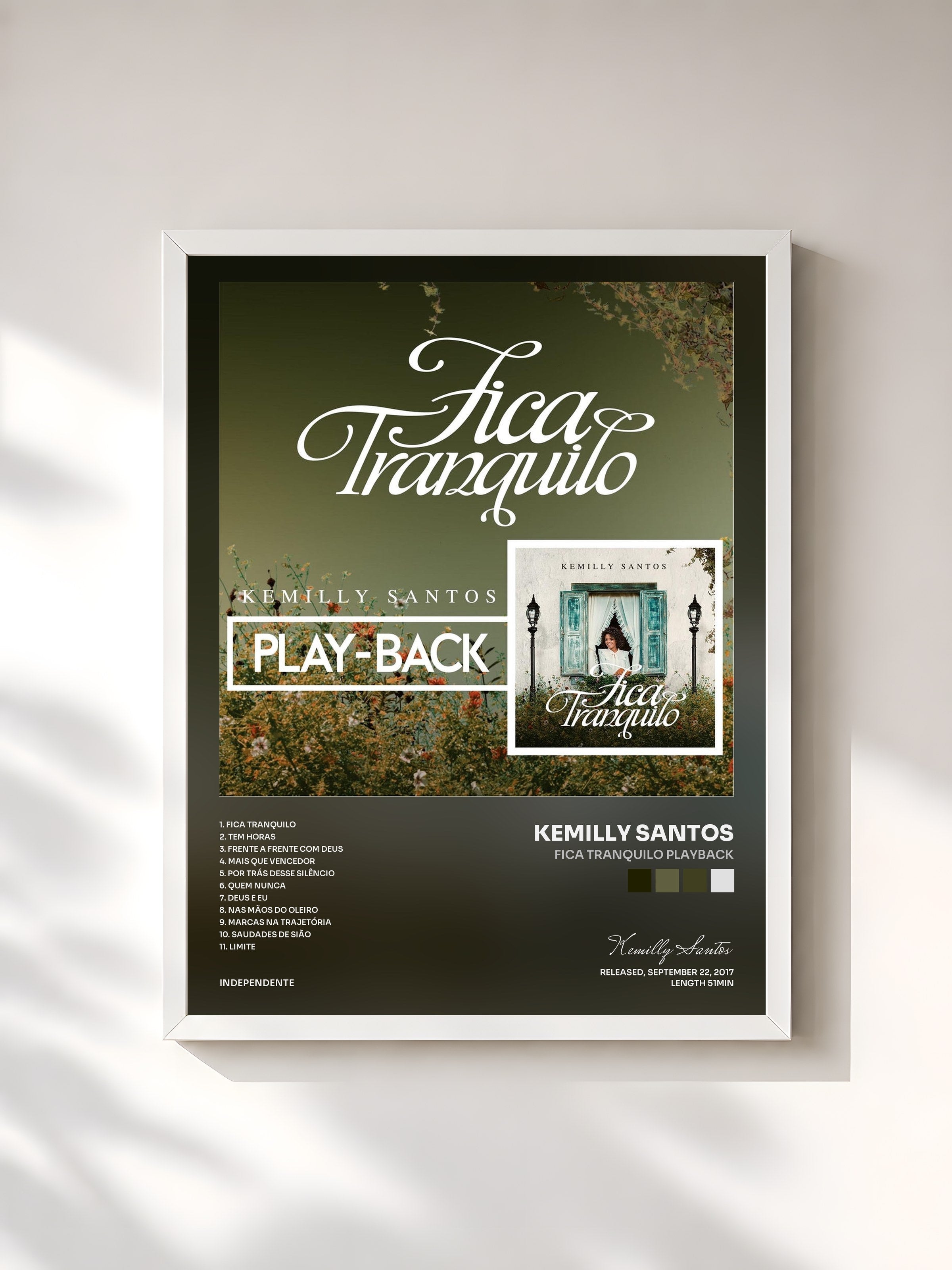#blanc Tableau de l'album Fica Tranquilo Playback de Kemilly Santos, cadre blanc, imprimé et encadré en France
