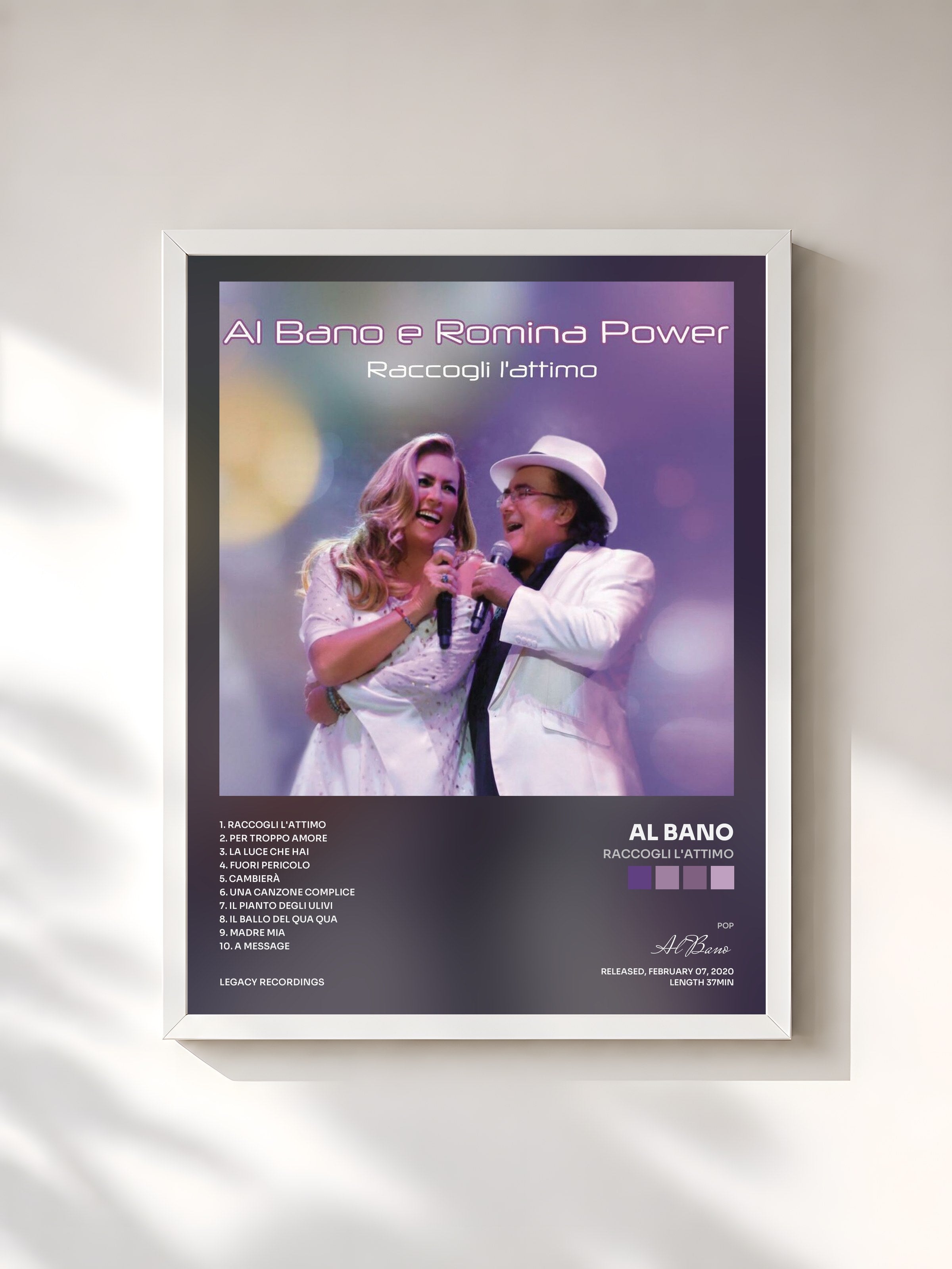 #blanc Tableau de l'album Raccogli l'attimo de Al Bano, cadre blanc, imprimé et encadré en France