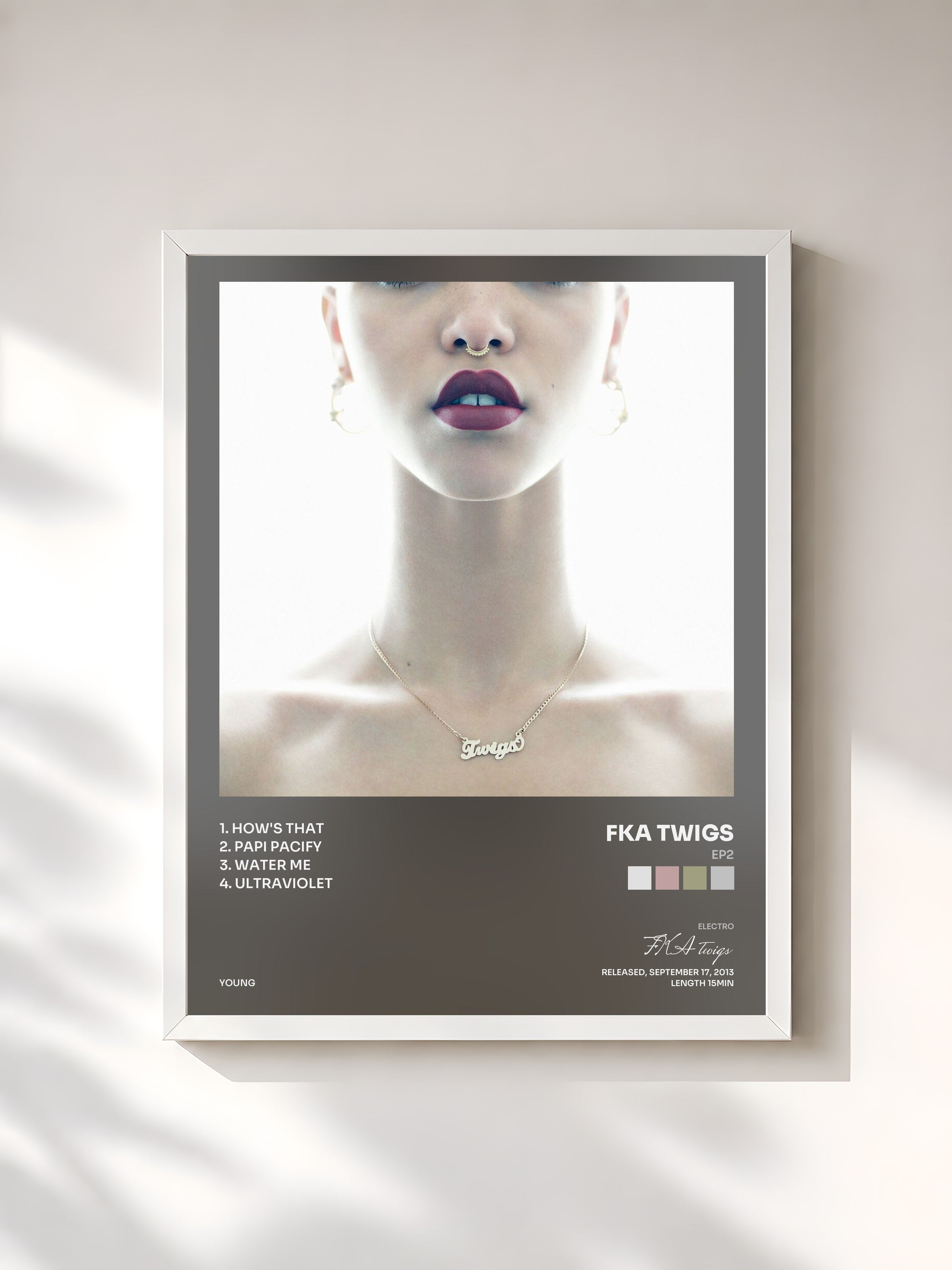 #blanc Tableau de l'album EP2 de FKA twigs, cadre blanc, imprimé et encadré en France