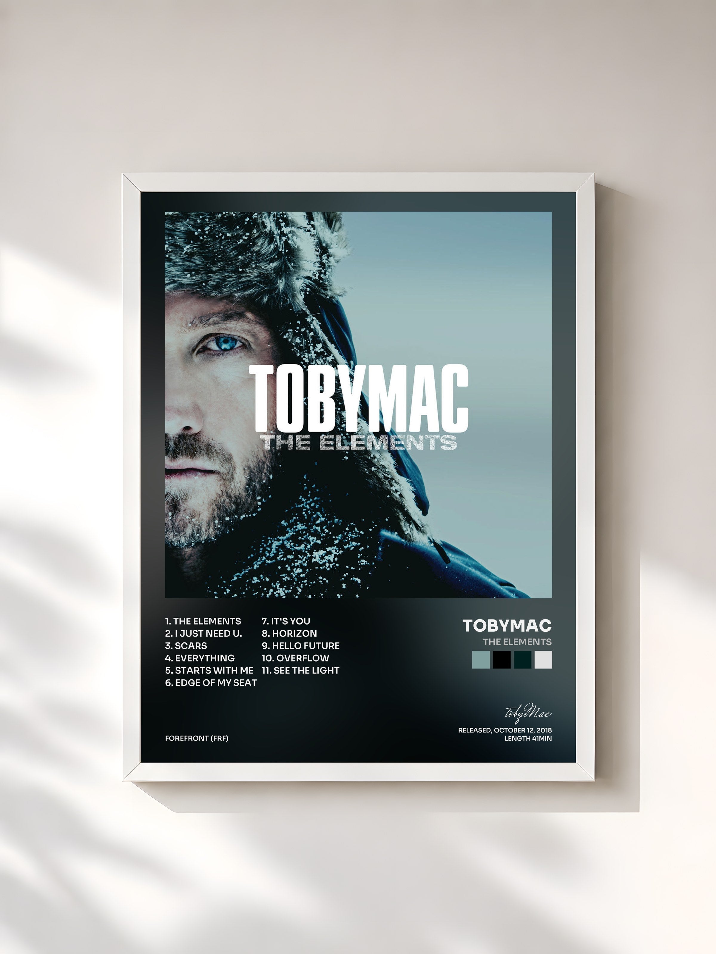 #blanc Tableau de l'album The Elements de tobyMac, cadre blanc, imprimé et encadré en France