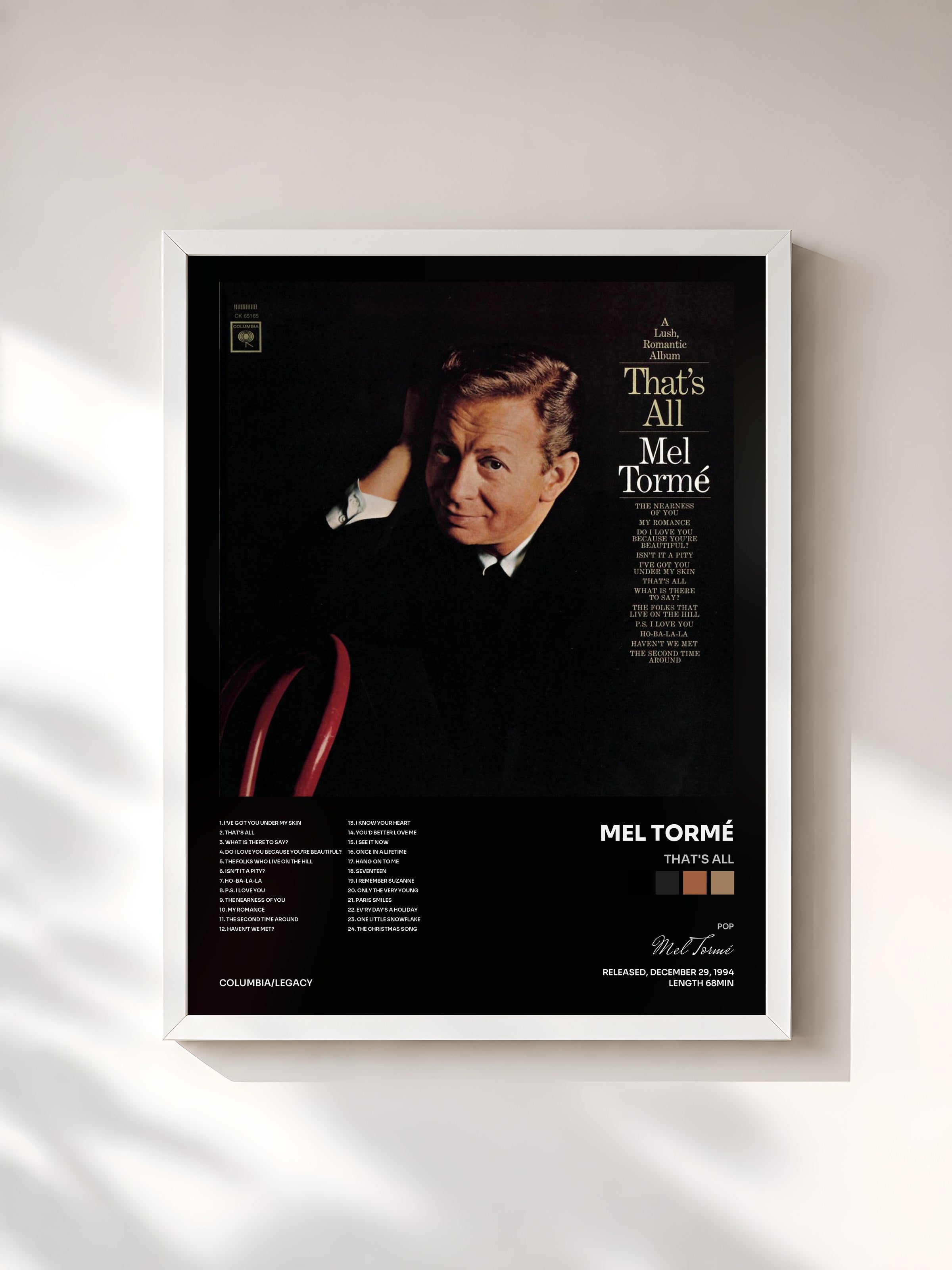 #blanc Tableau de l'album That's All de Mel Tormé, cadre blanc, imprimé et encadré en France