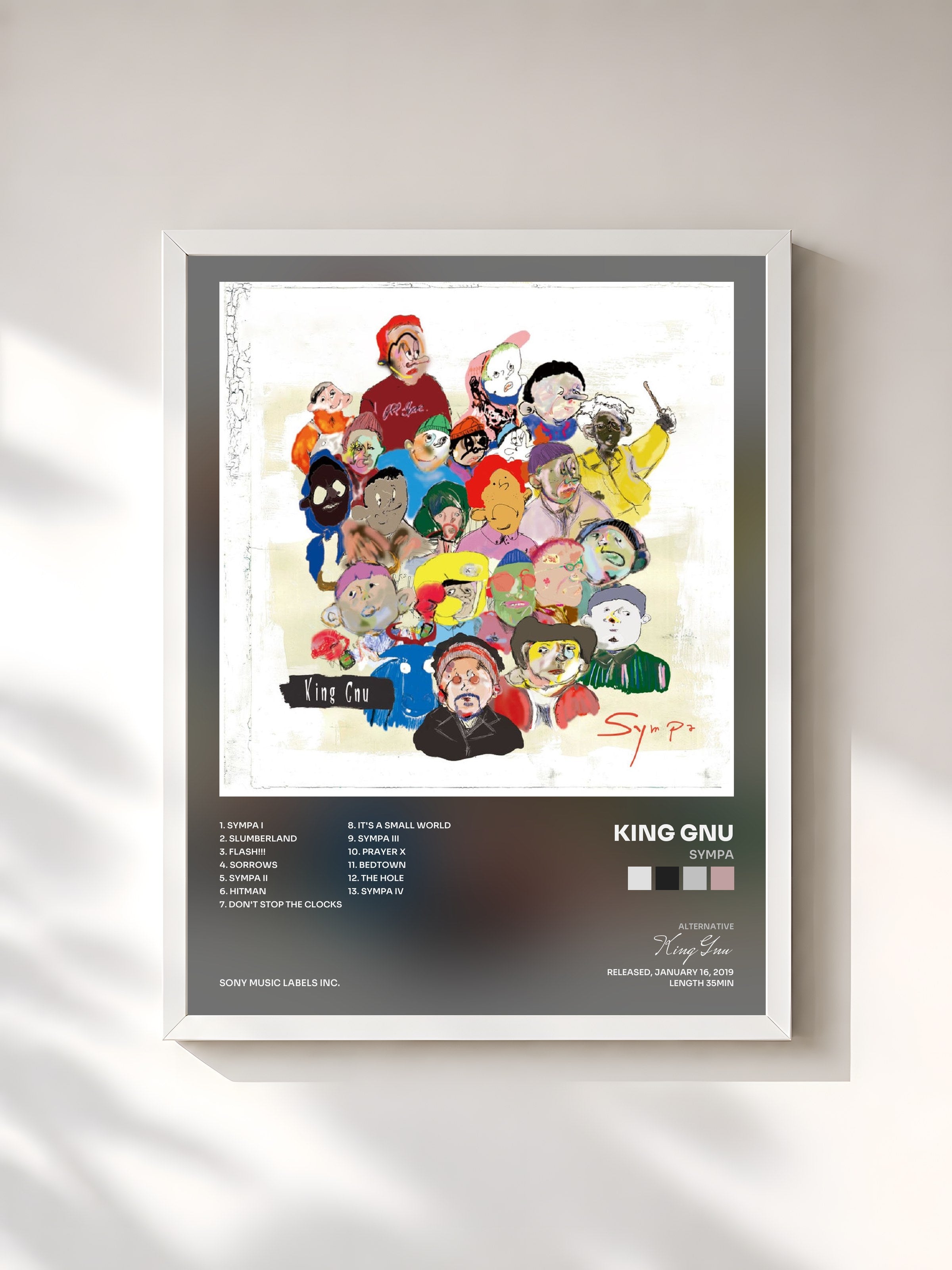 #blanc Tableau de l'album Sympa de King Gnu, cadre blanc, imprimé et encadré en France