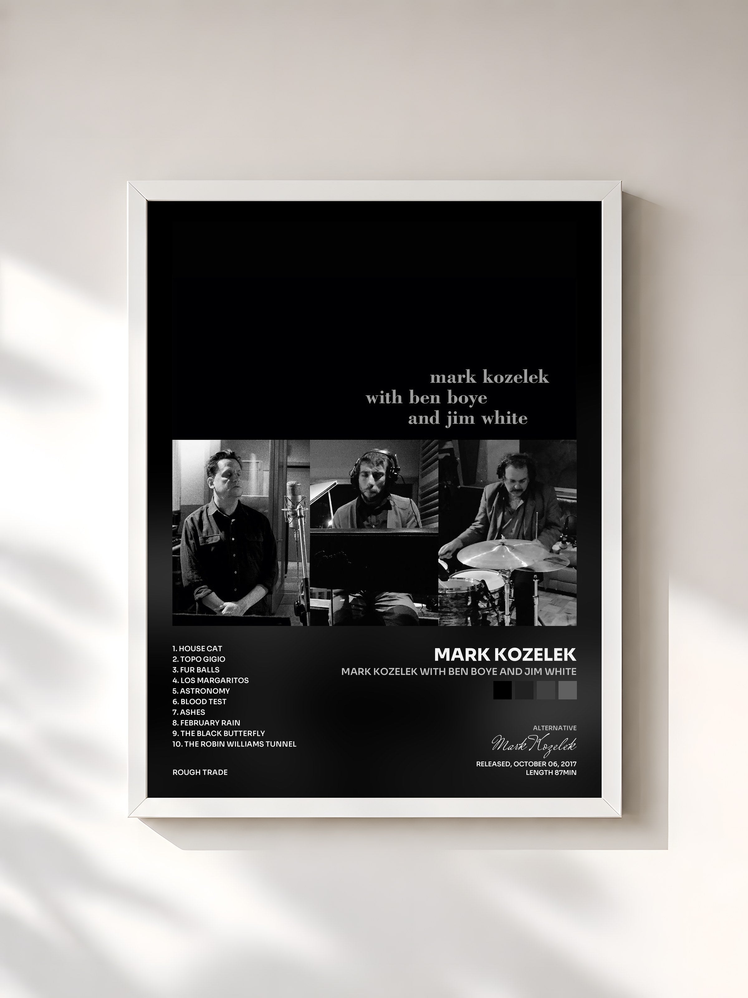 #blanc Tableau de l'album mark kozelek with ben boye and jim white de Mark Kozelek, cadre blanc, imprimé et encadré en France