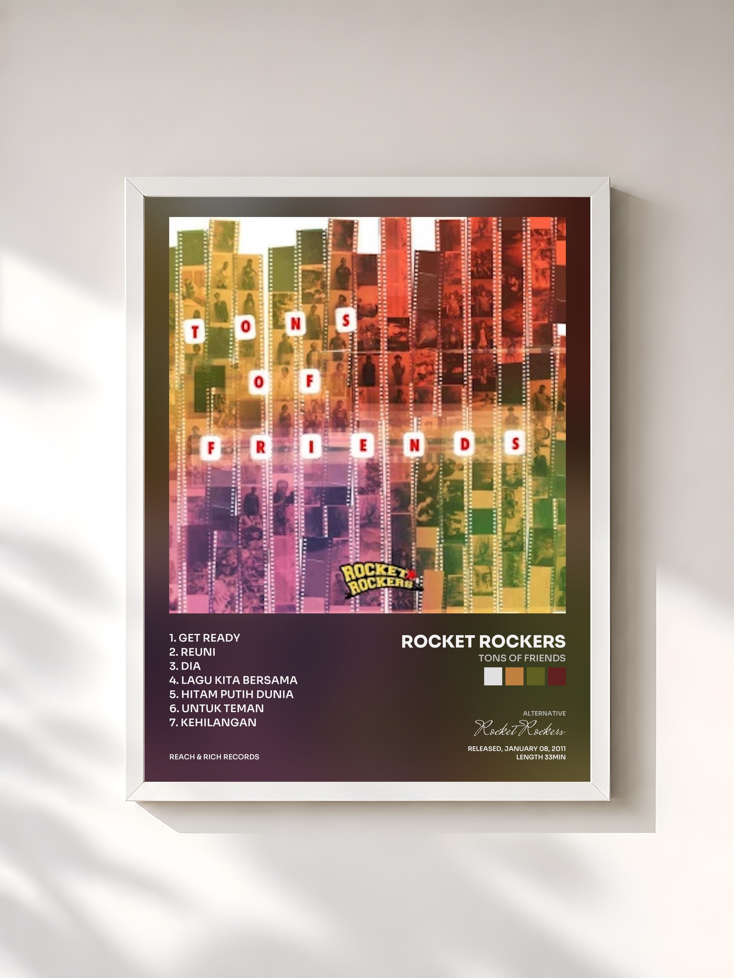 #blanc Tableau de l'album Tons Of Friends de Rocket Rockers, cadre blanc, imprimé et encadré en France