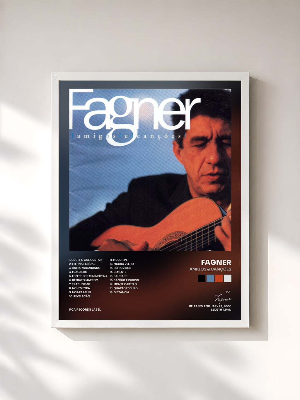 #blanc Tableau de l'album Amigos & Canções de Fagner, cadre blanc, imprimé et encadré en France