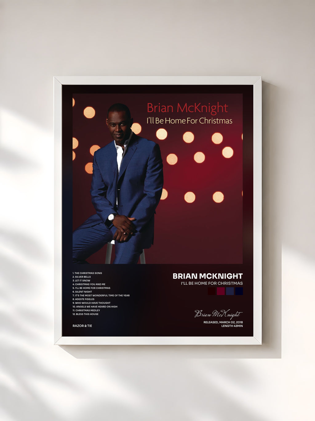 #blanc I'll Be Home For Christmas by Brian McKnight as a framed art print, white frame, printed and framed in France