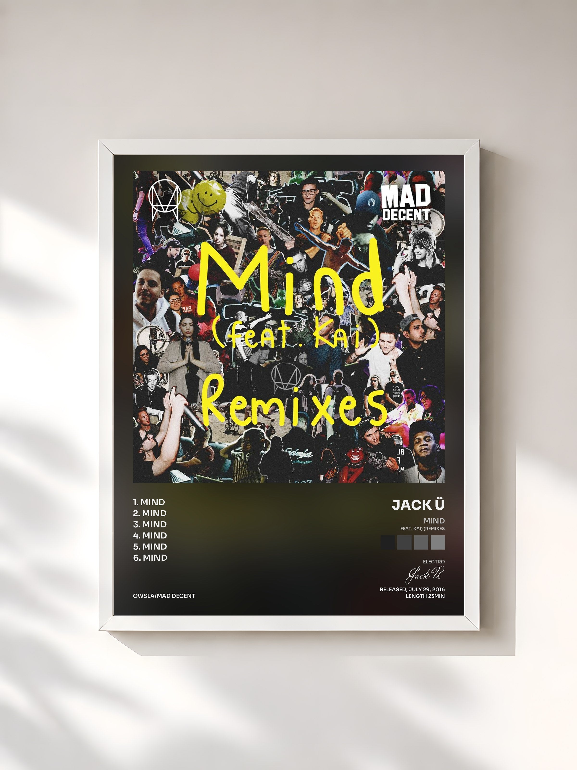 #blanc Tableau de l'album Mind (feat. Kai) (Remixes) de Jack Ü, cadre blanc, imprimé et encadré en France