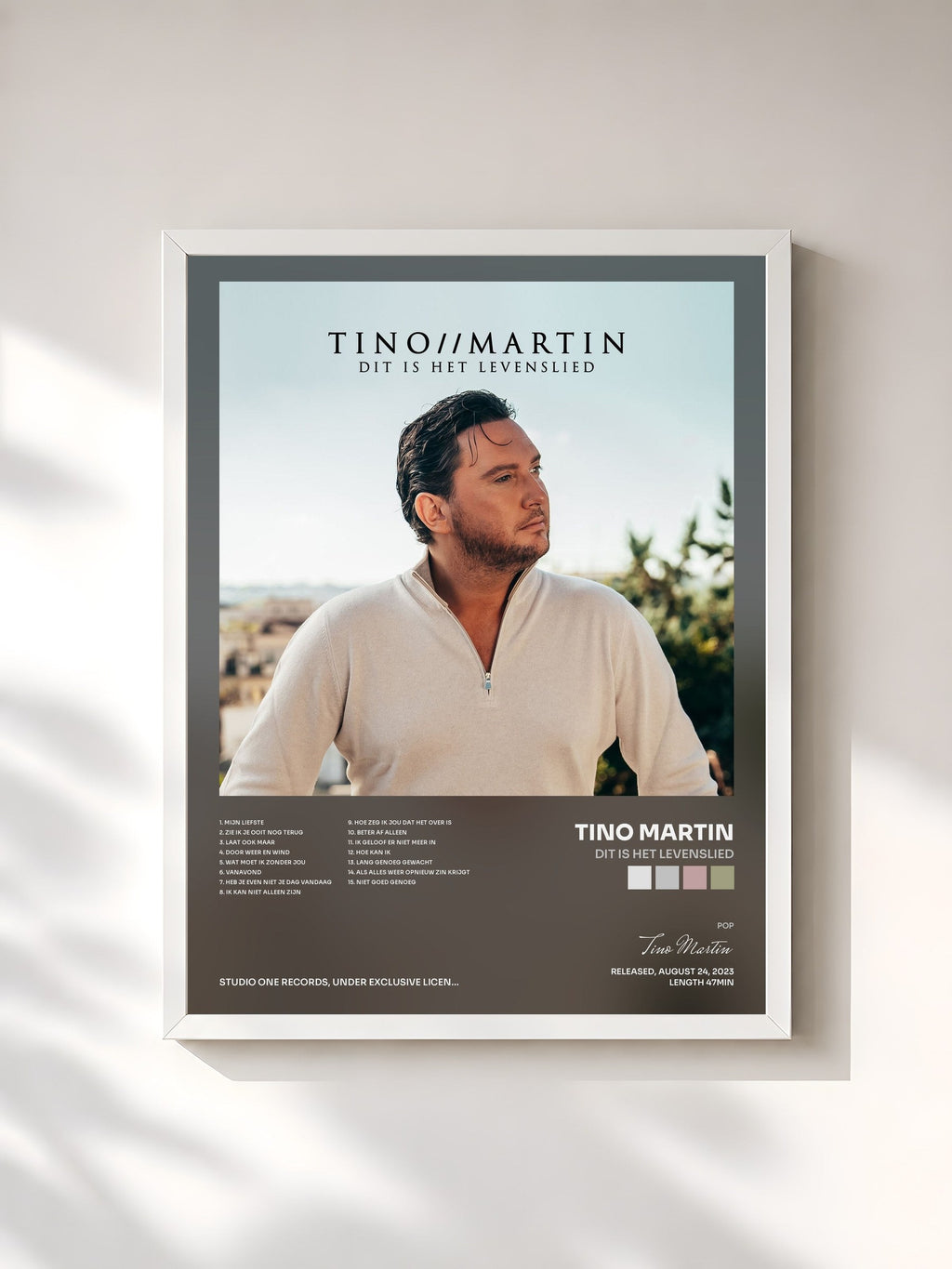 #blanc Tableau de l'album Dit Is Het Levenslied de Tino Martin, cadre blanc, imprimé et encadré en France