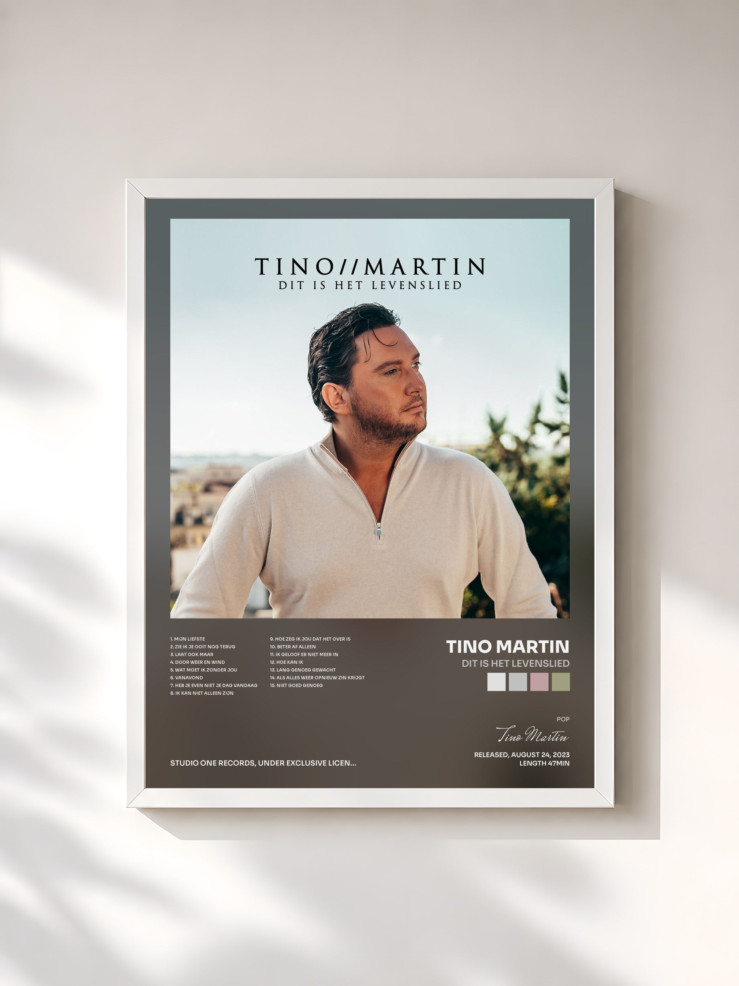 #blanc Tableau de l'album Dit Is Het Levenslied de Tino Martin, cadre blanc, imprimé et encadré en France