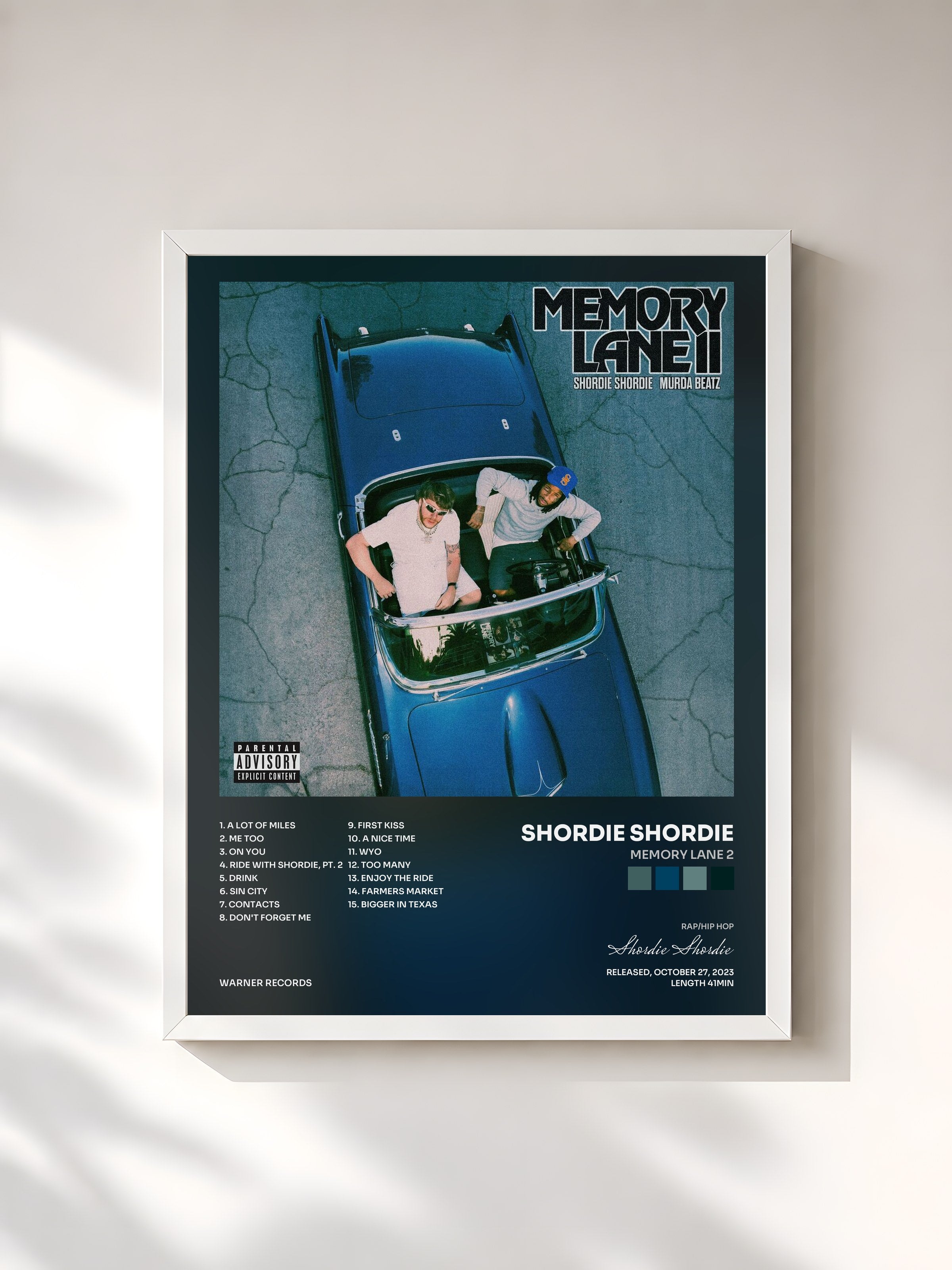 #blanc Tableau de l'album Memory Lane 2 de Shordie Shordie, cadre blanc, imprimé et encadré en France