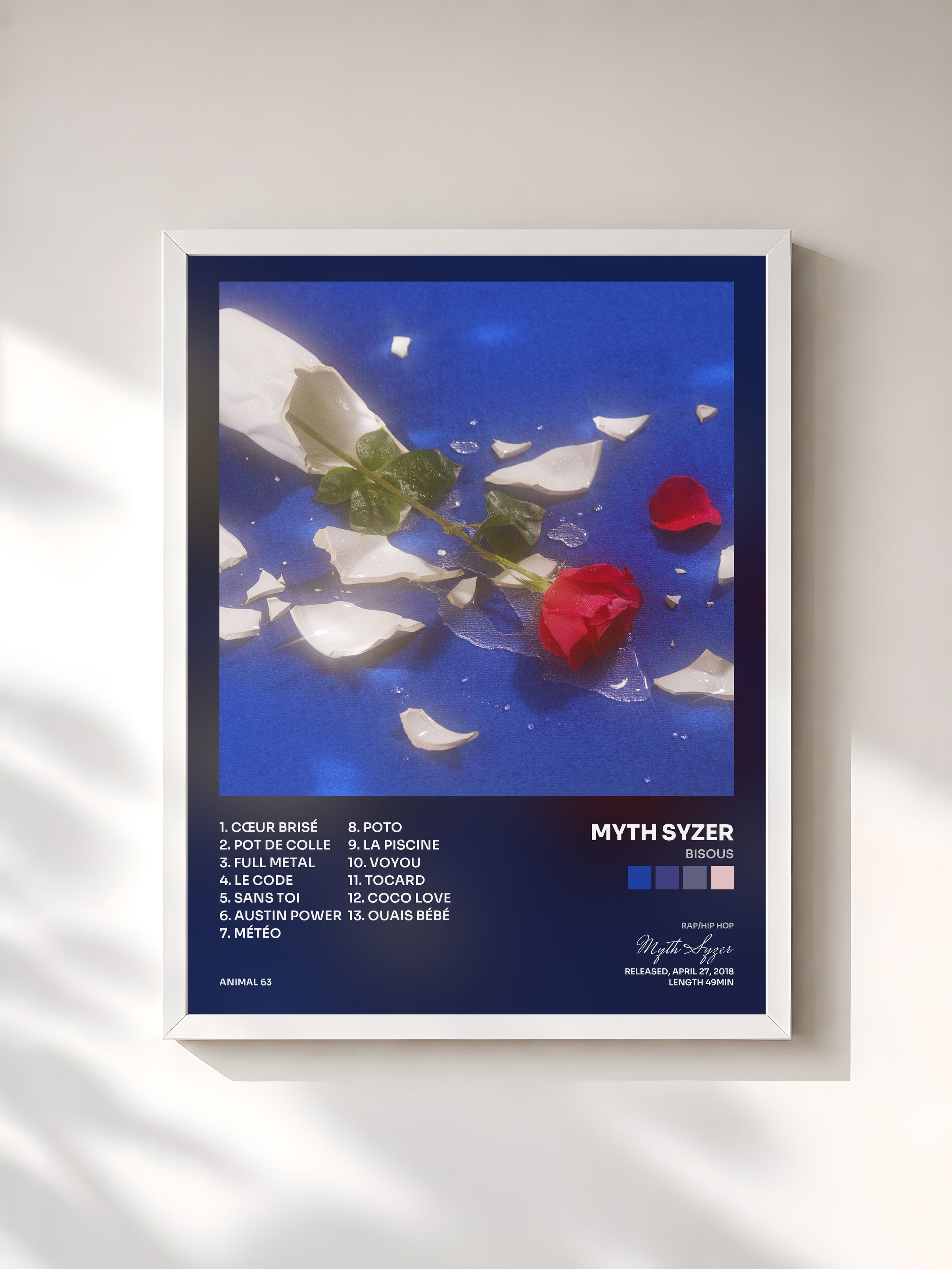 #blanc Tableau de l'album Bisous de Myth Syzer, cadre blanc, imprimé et encadré en France