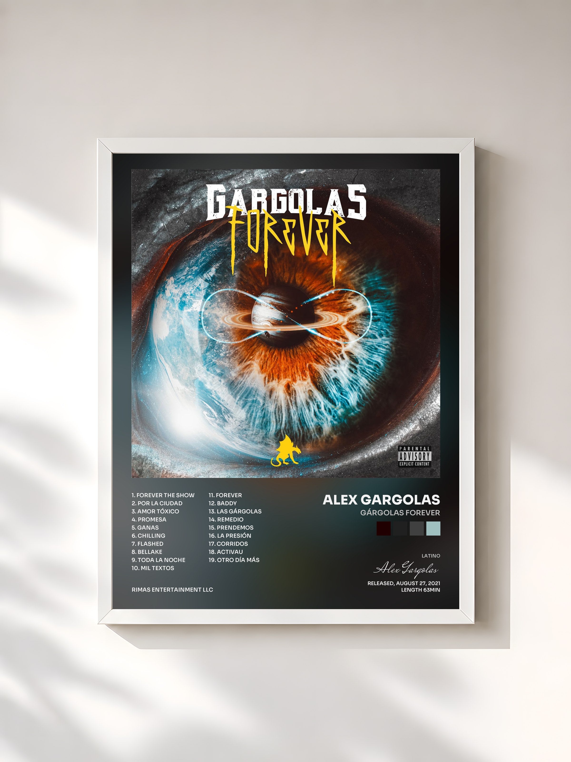 #blanc Tableau de l'album Gárgolas Forever de Alex Gargolas, cadre blanc, imprimé et encadré en France
