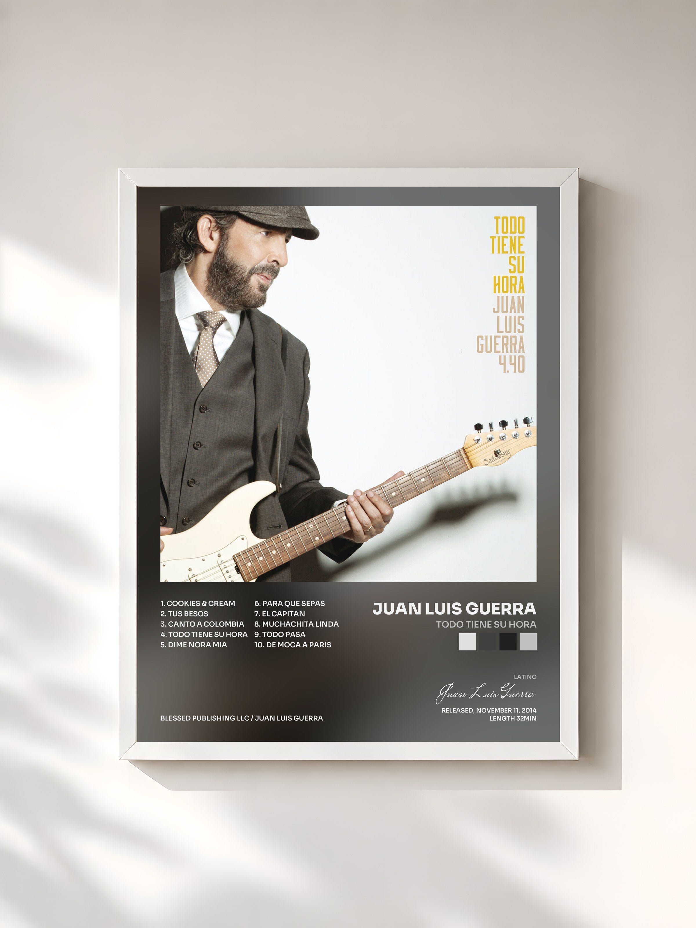 #blanc Tableau de l'album Todo Tiene Su Hora de Juan Luis Guerra, cadre blanc, imprimé et encadré en France