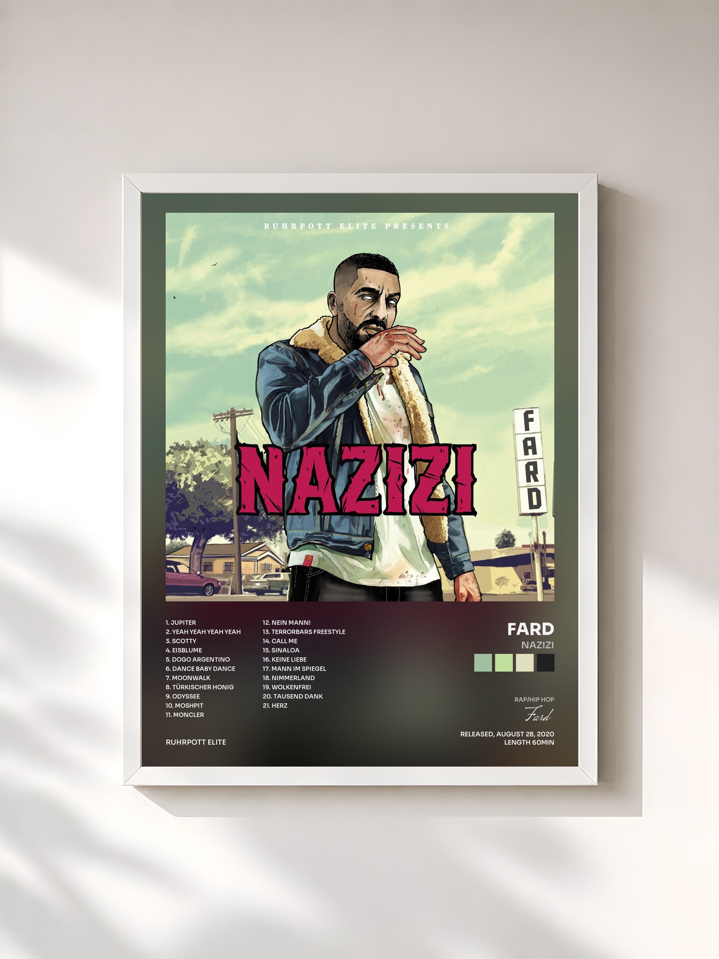 #blanc Tableau de l'album NAZIZI de Fard, cadre blanc, imprimé et encadré en France