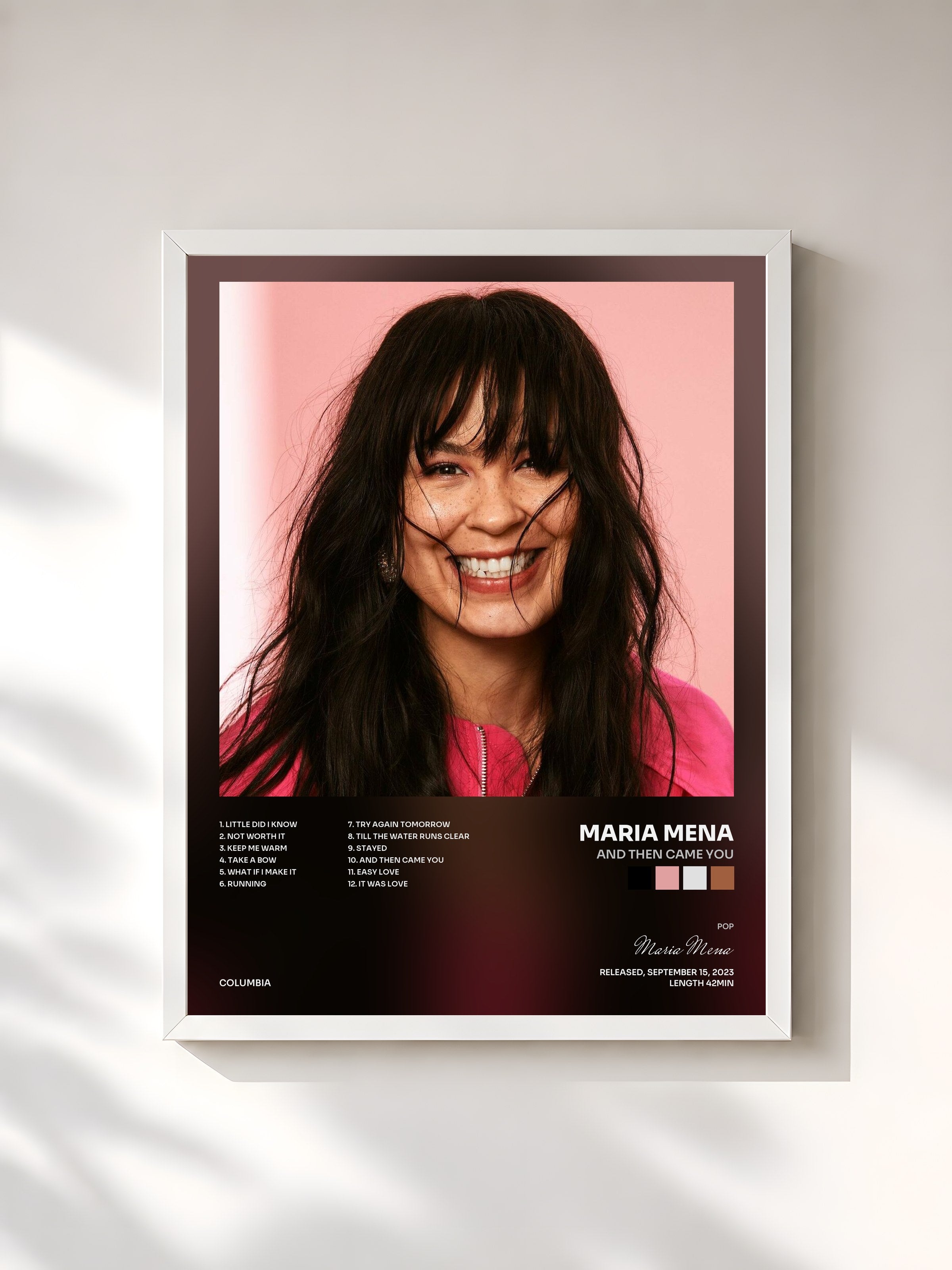 #blanc Tableau de l'album And Then Came You de Maria Mena, cadre blanc, imprimé et encadré en France