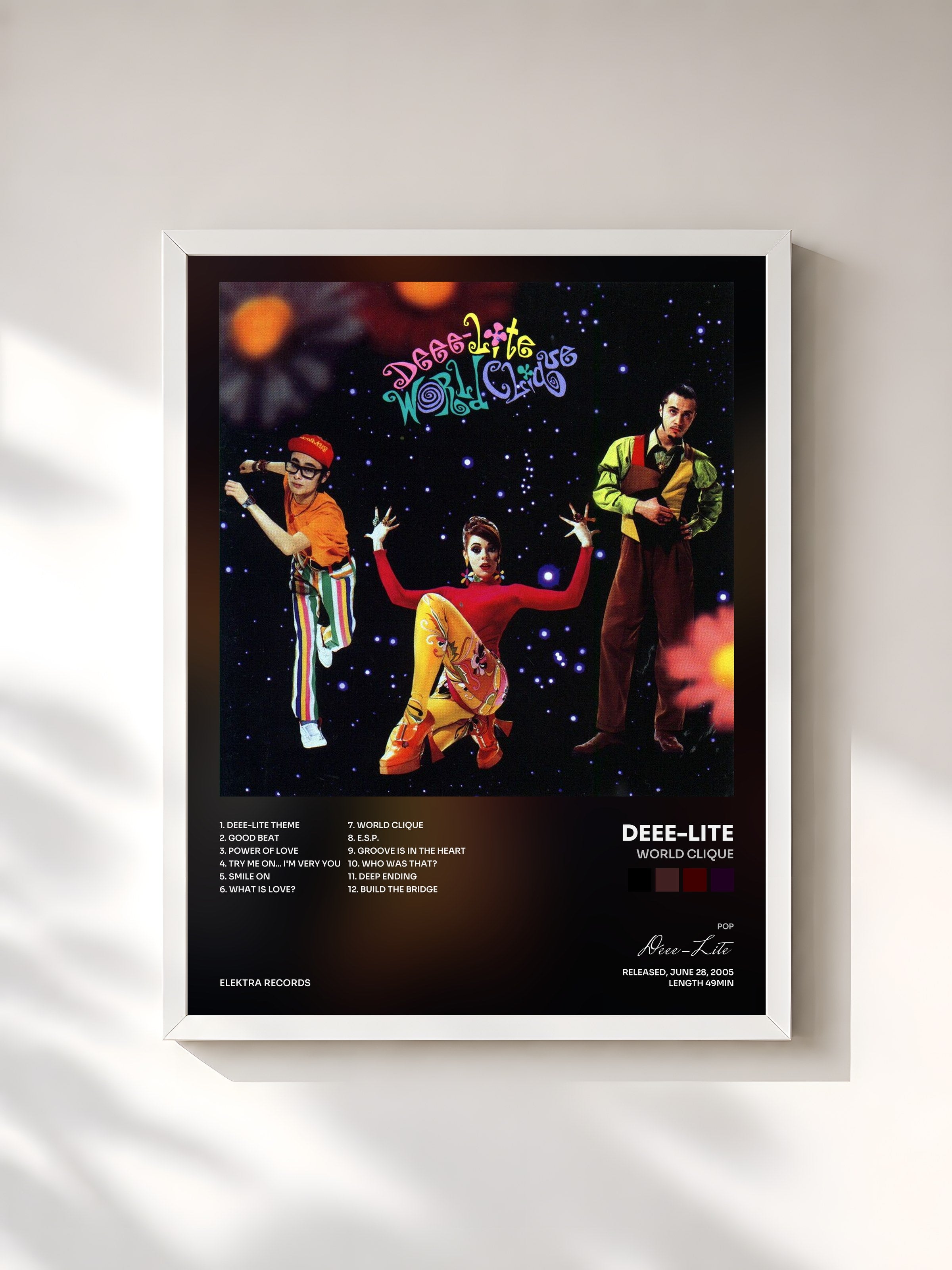 #blanc Tableau de l'album World Clique de Deee-Lite, cadre blanc, imprimé et encadré en France