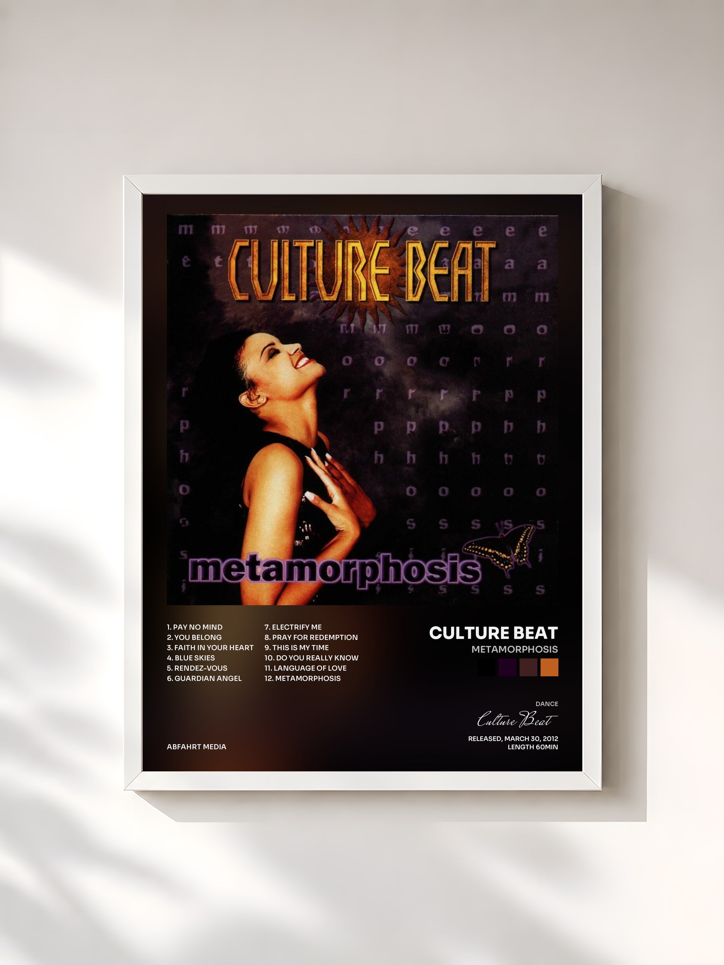 #blanc Tableau de l'album Metamorphosis de Culture Beat, cadre blanc, imprimé et encadré en France