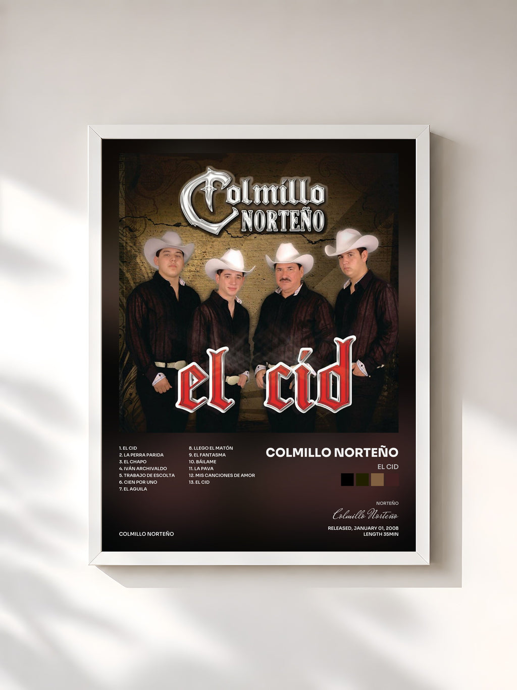 #blanc Tableau de l'album El Cid de Colmillo Norteño, cadre blanc, imprimé et encadré en France