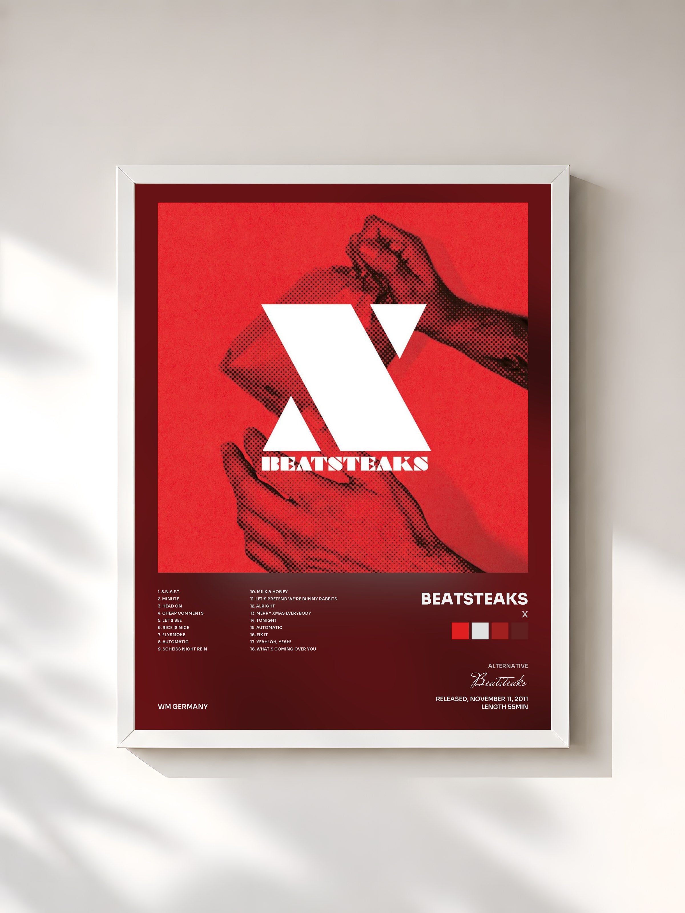 #blanc Tableau de l'album X de Beatsteaks, cadre blanc, imprimé et encadré en France