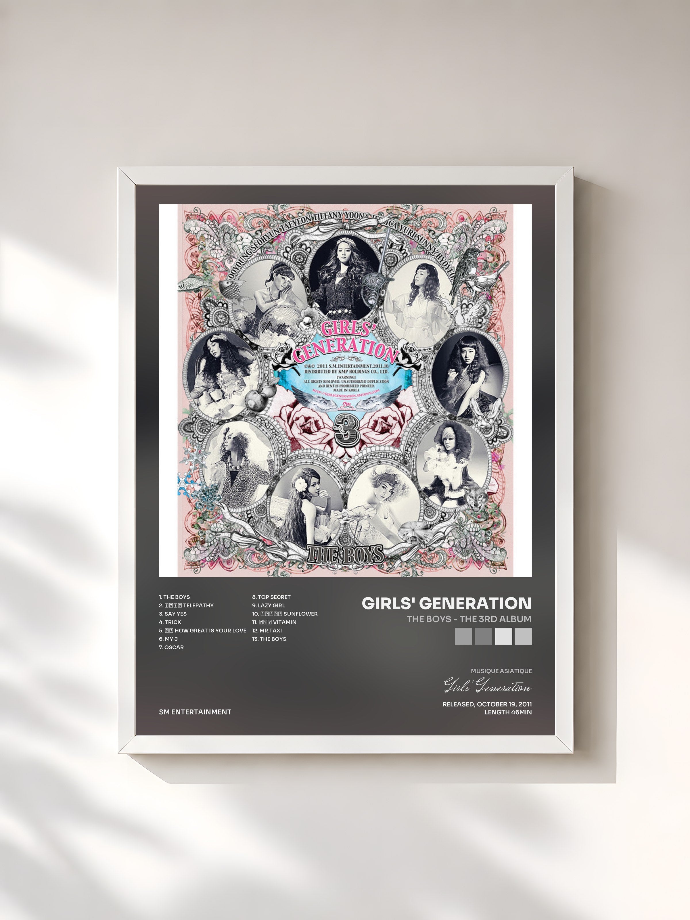 #blanc Tableau de l'album The Boys - The 3rd Album de Girls' Generation, cadre blanc, imprimé et encadré en France