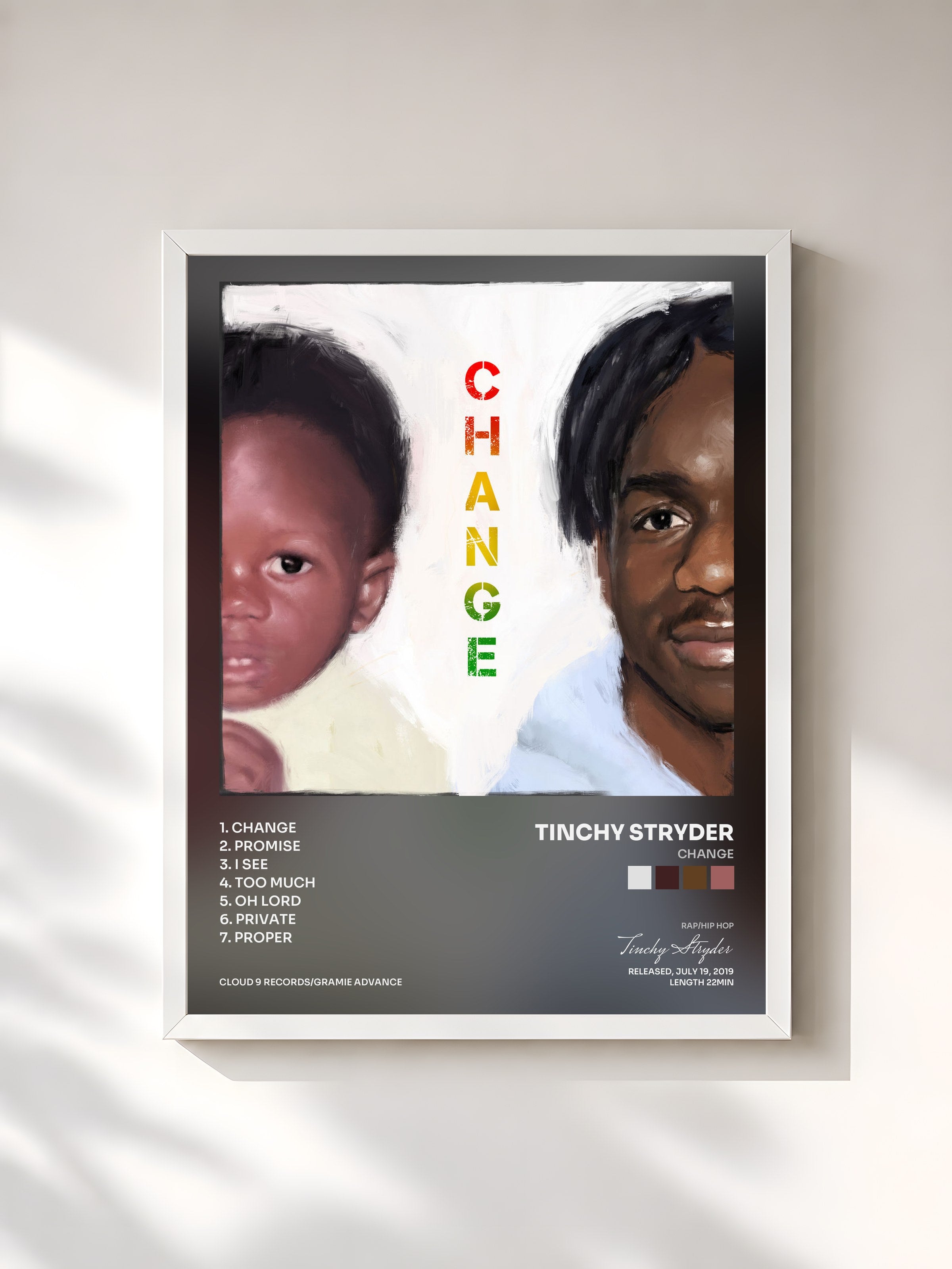 #blanc Tableau de l'album Change de Tinchy Stryder, cadre blanc, imprimé et encadré en France