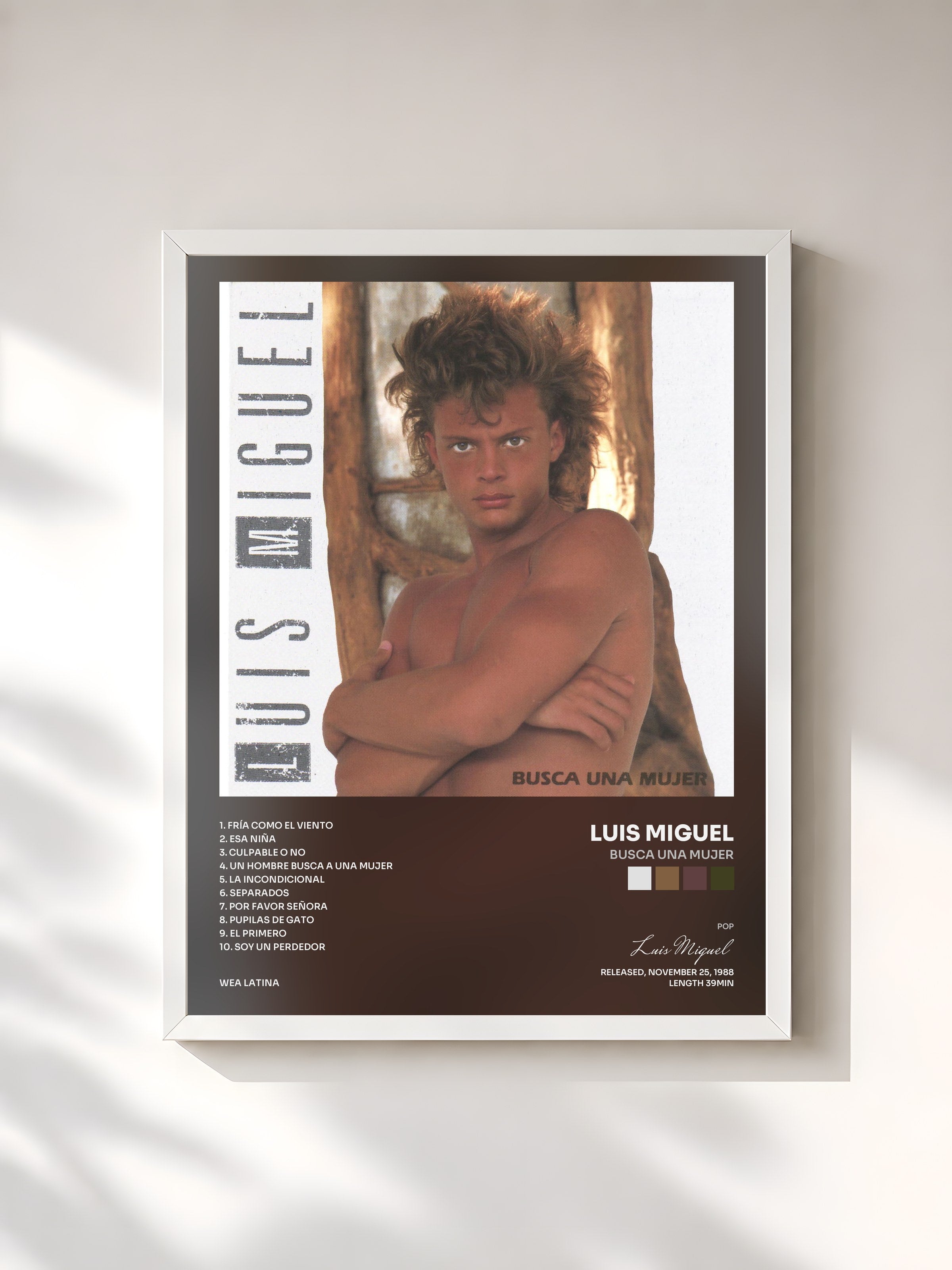 #blanc Tableau de l'album Busca Una Mujer de Luis Miguel, cadre blanc, imprimé et encadré en France