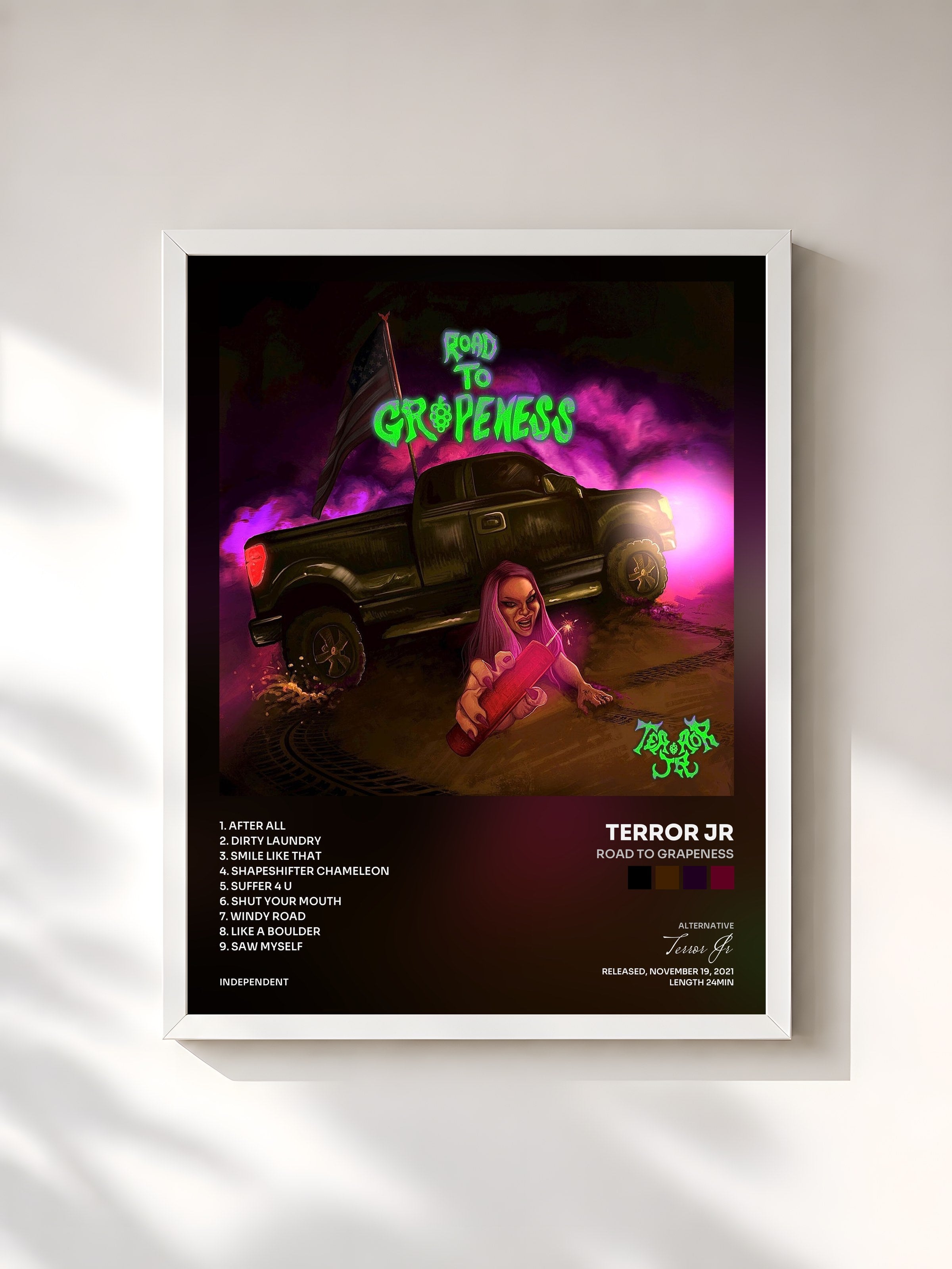 #blanc Tableau de l'album Road to Grapeness de Terror Jr, cadre blanc, imprimé et encadré en France