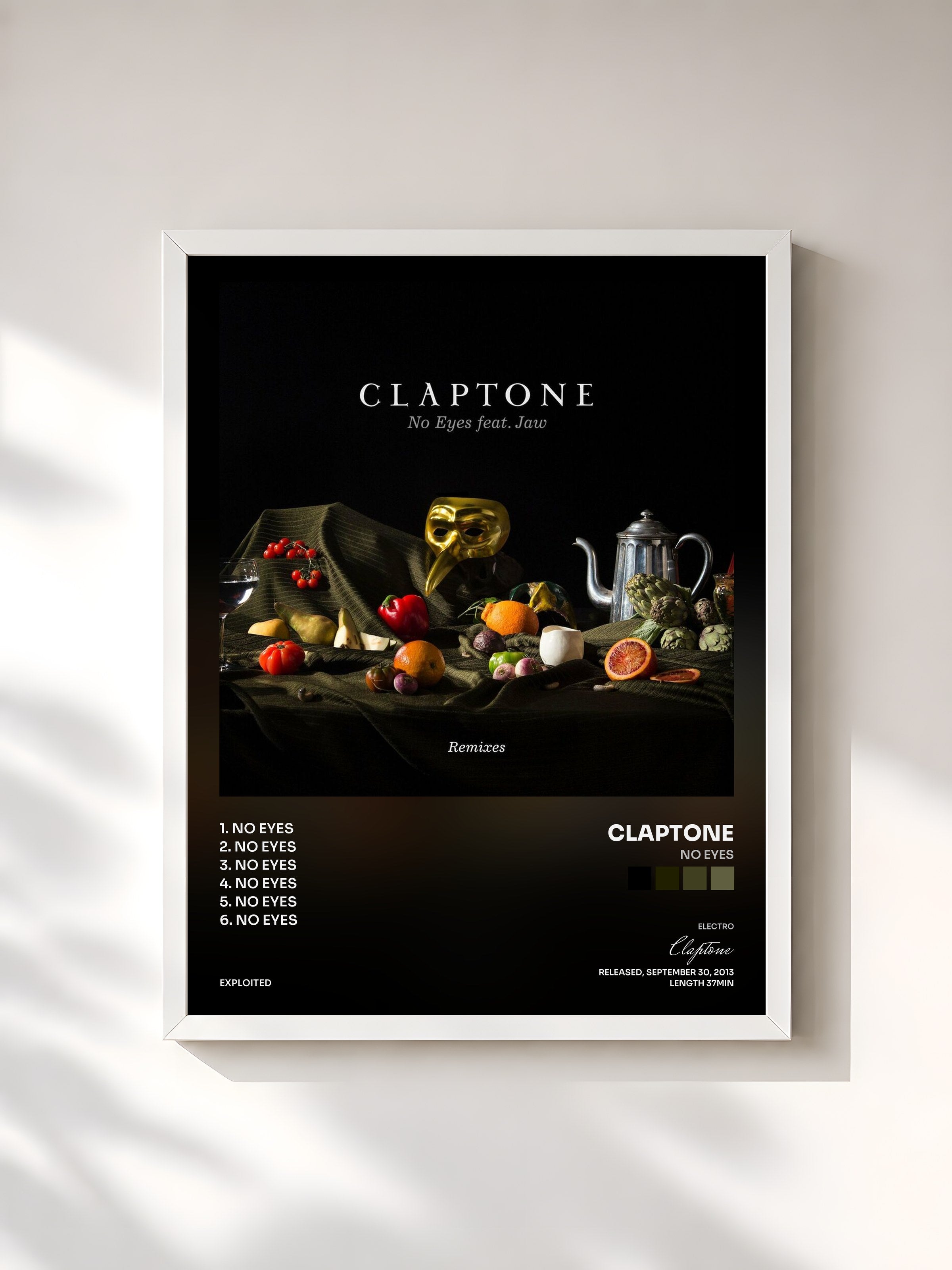 #blanc Tableau de l'album No Eyes de Claptone, cadre blanc, imprimé et encadré en France
