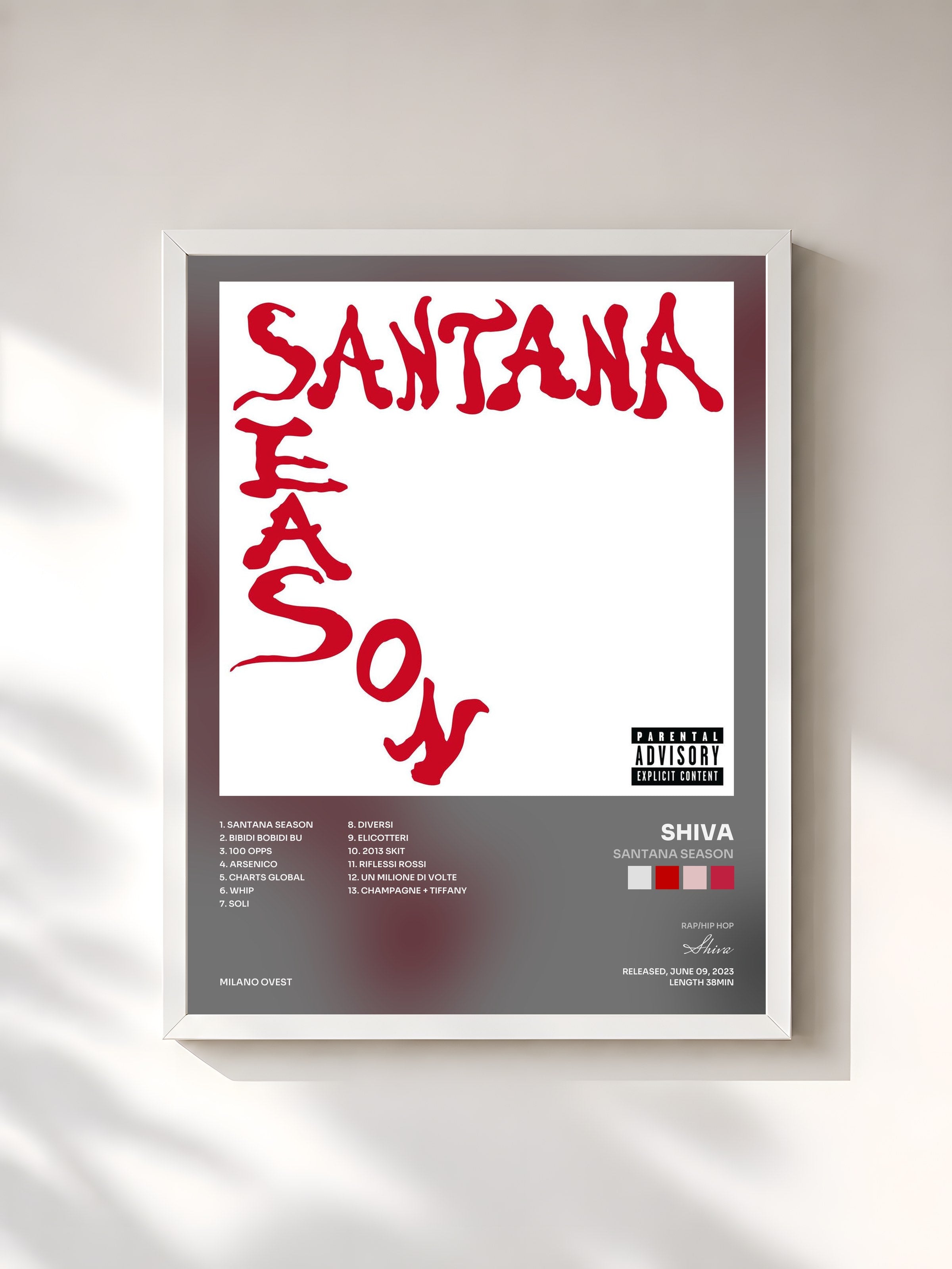 #blanc Tableau de l'album Santana Season de Shiva, cadre blanc, imprimé et encadré en France