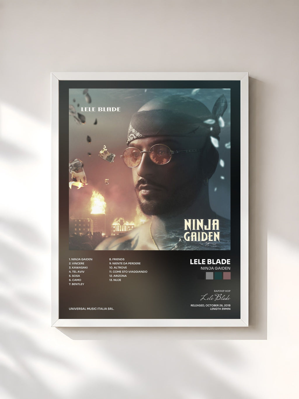 #blanc Ninja Gaiden by Lele Blade as a framed art print, white frame, printed and framed in France
