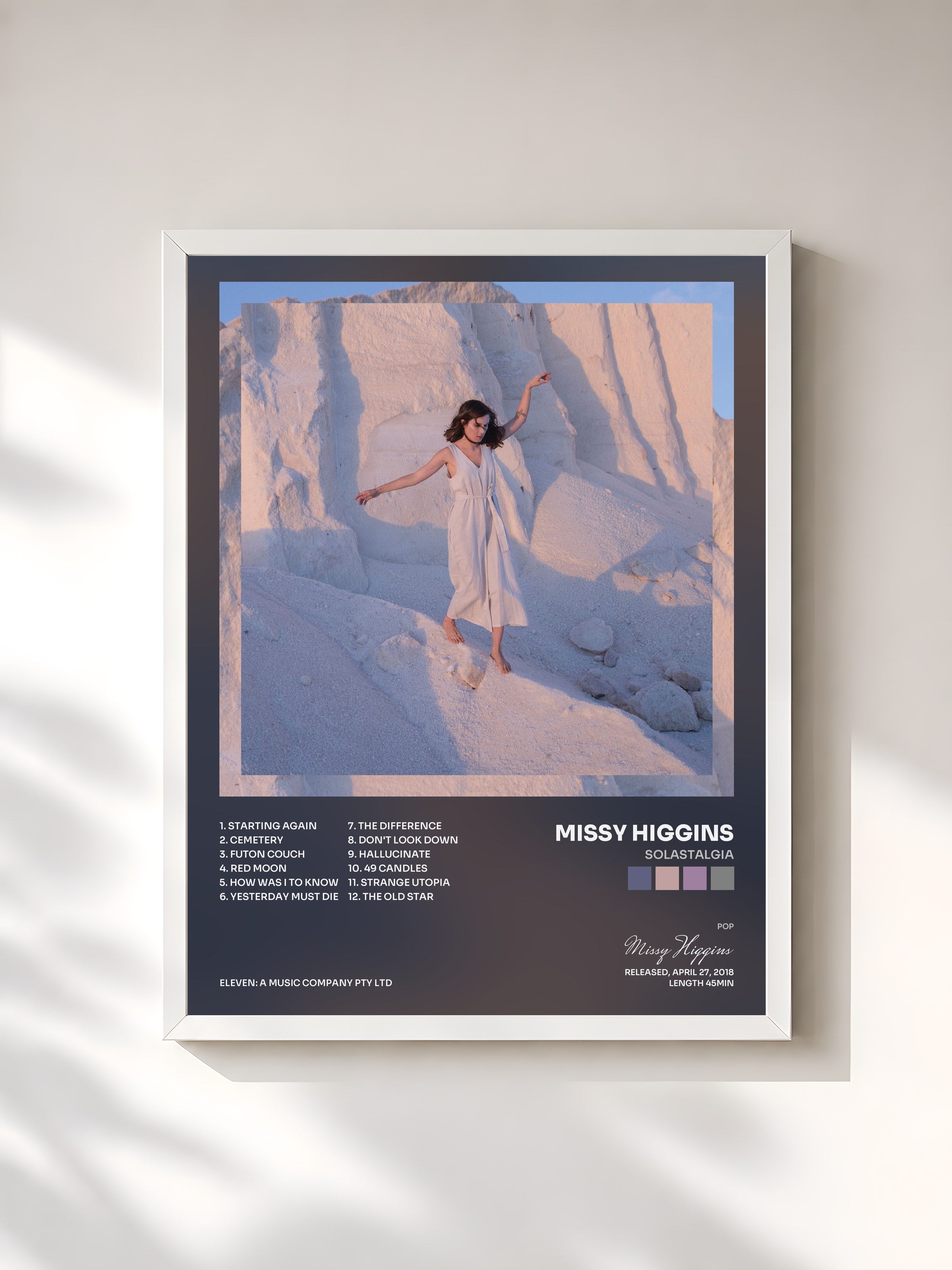 #blanc Tableau de l'album Solastalgia de Missy Higgins, cadre blanc, imprimé et encadré en France