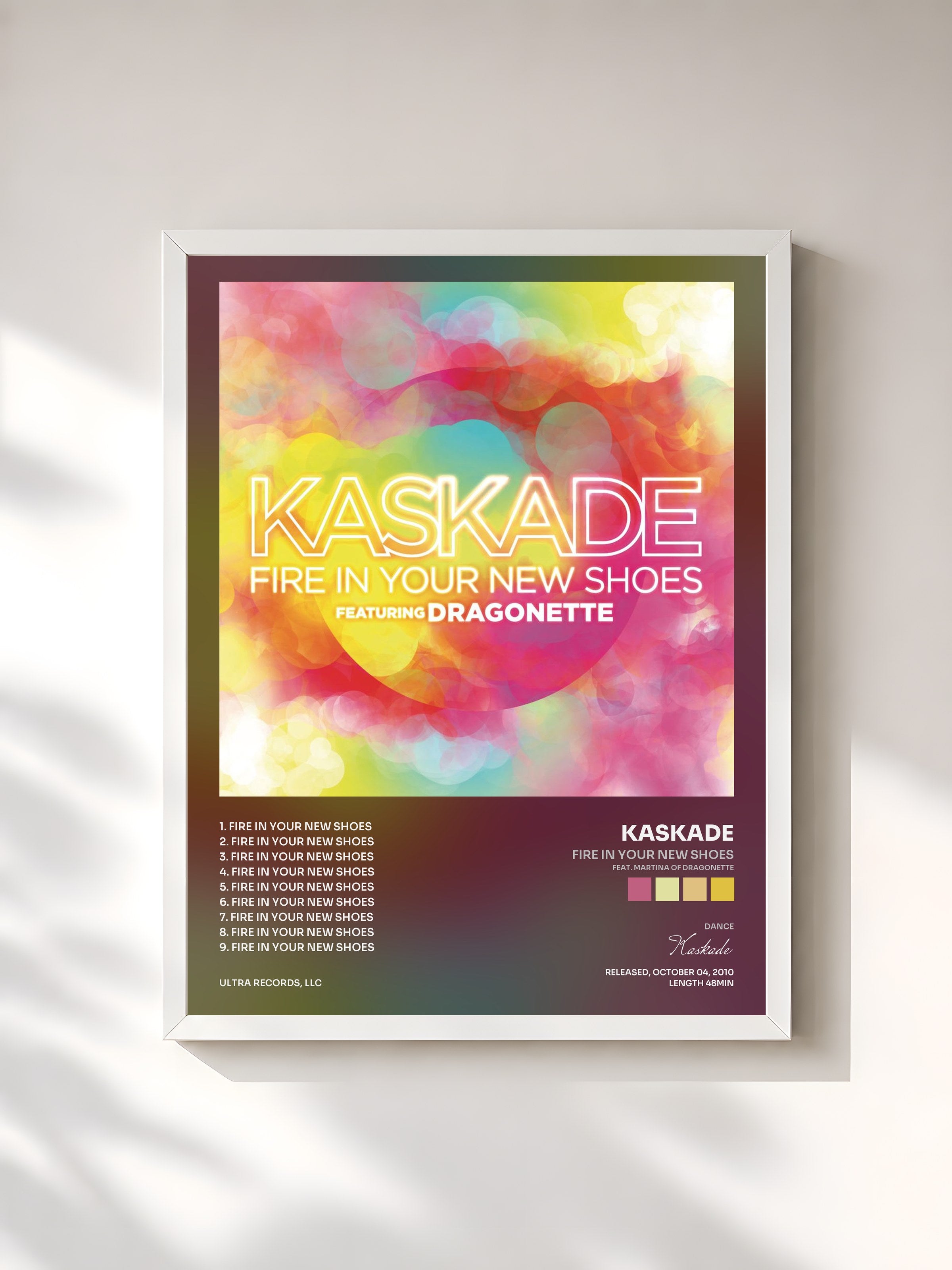 #blanc Tableau de l'album Fire In Your New Shoes (feat. Martina of Dragonette) de Kaskade, cadre blanc, imprimé et encadré en France