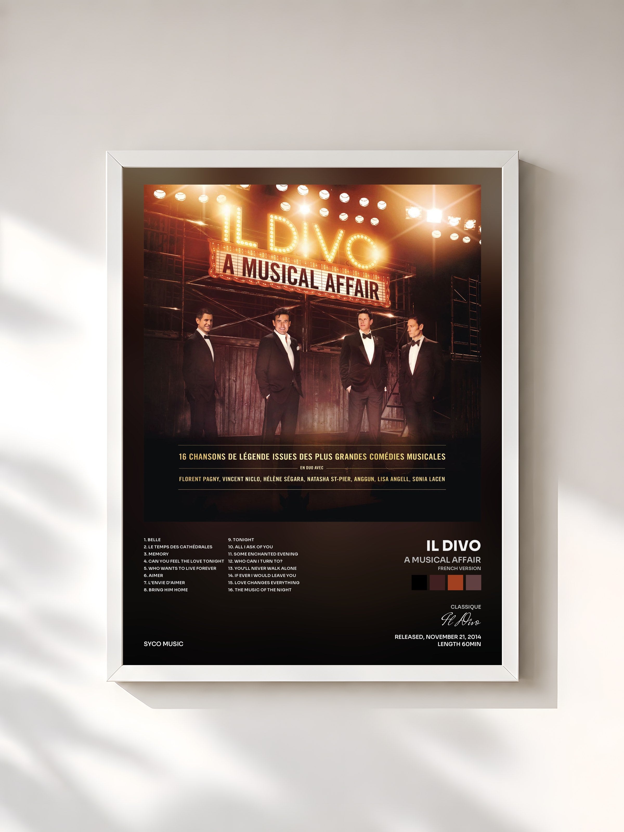 #blanc Tableau de l'album A Musical Affair (French Version) de Il Divo, cadre blanc, imprimé et encadré en France