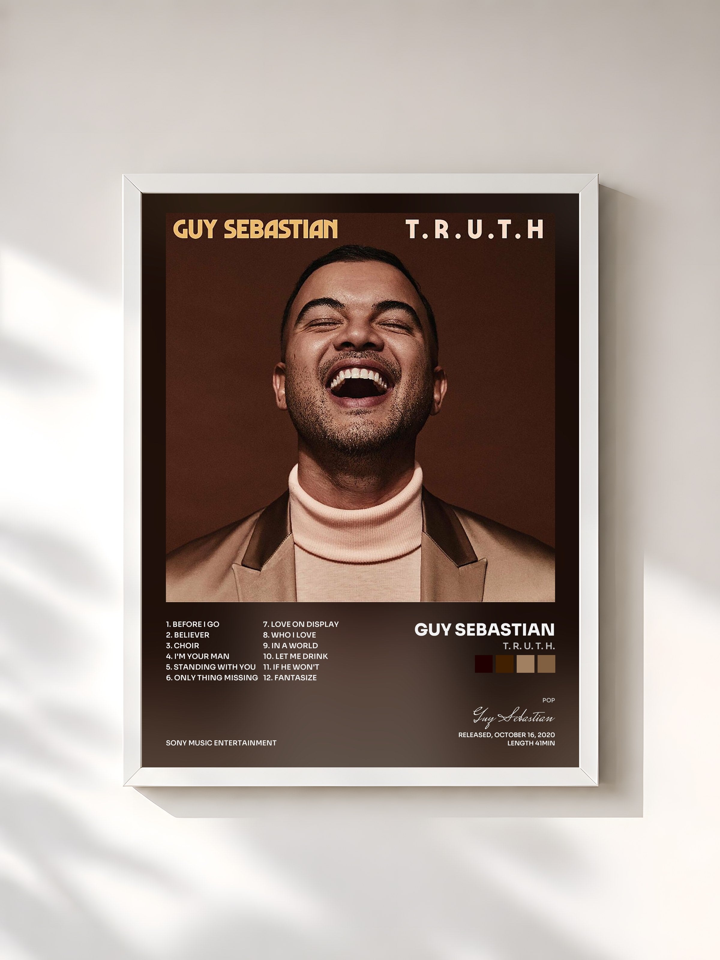 #blanc Tableau de l'album T. R. U. T. H. de Guy Sebastian, cadre blanc, imprimé et encadré en France