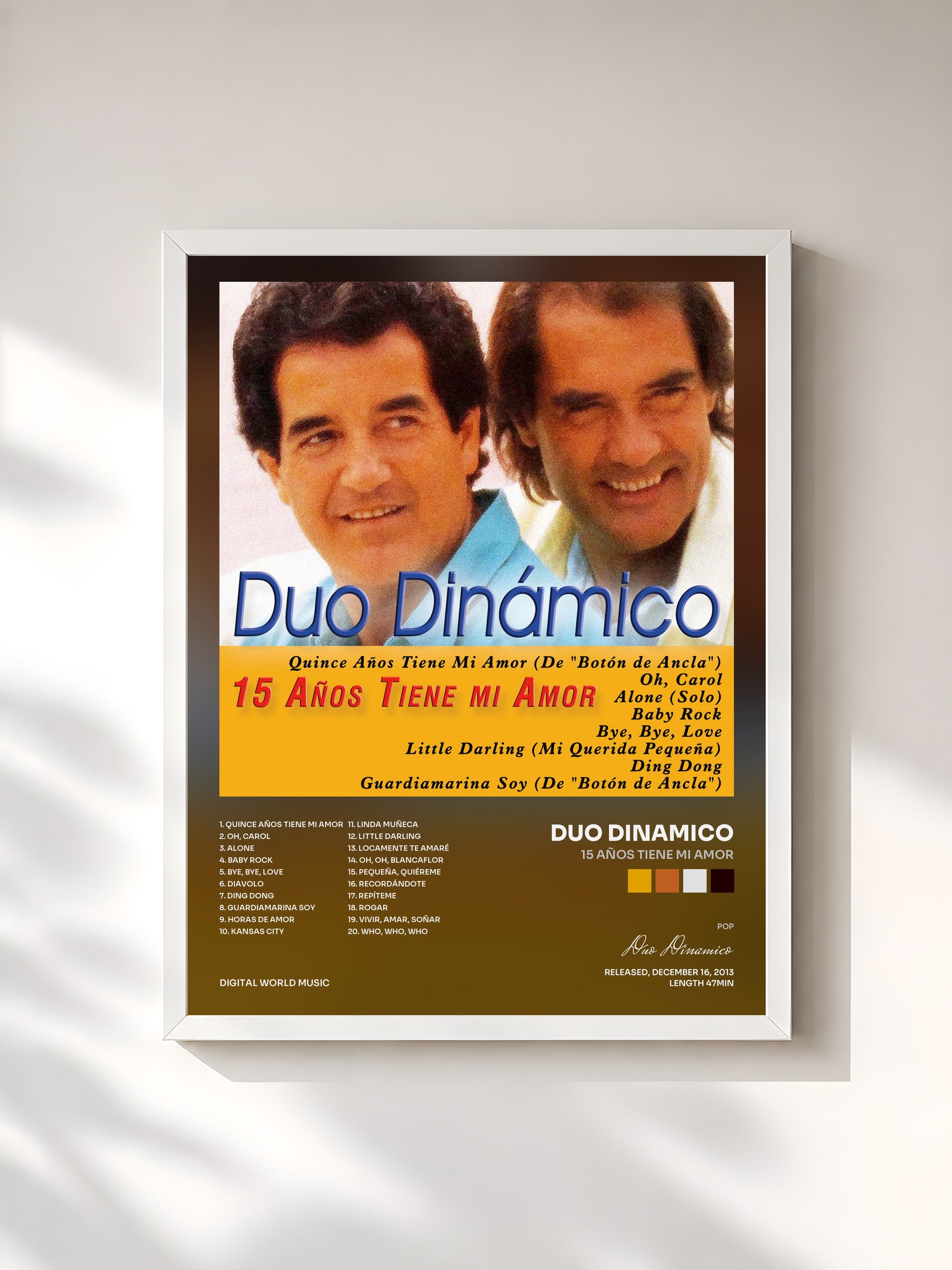 #blanc Tableau de l'album 15 Años Tiene mi Amor de Duo Dinamico, cadre blanc, imprimé et encadré en France