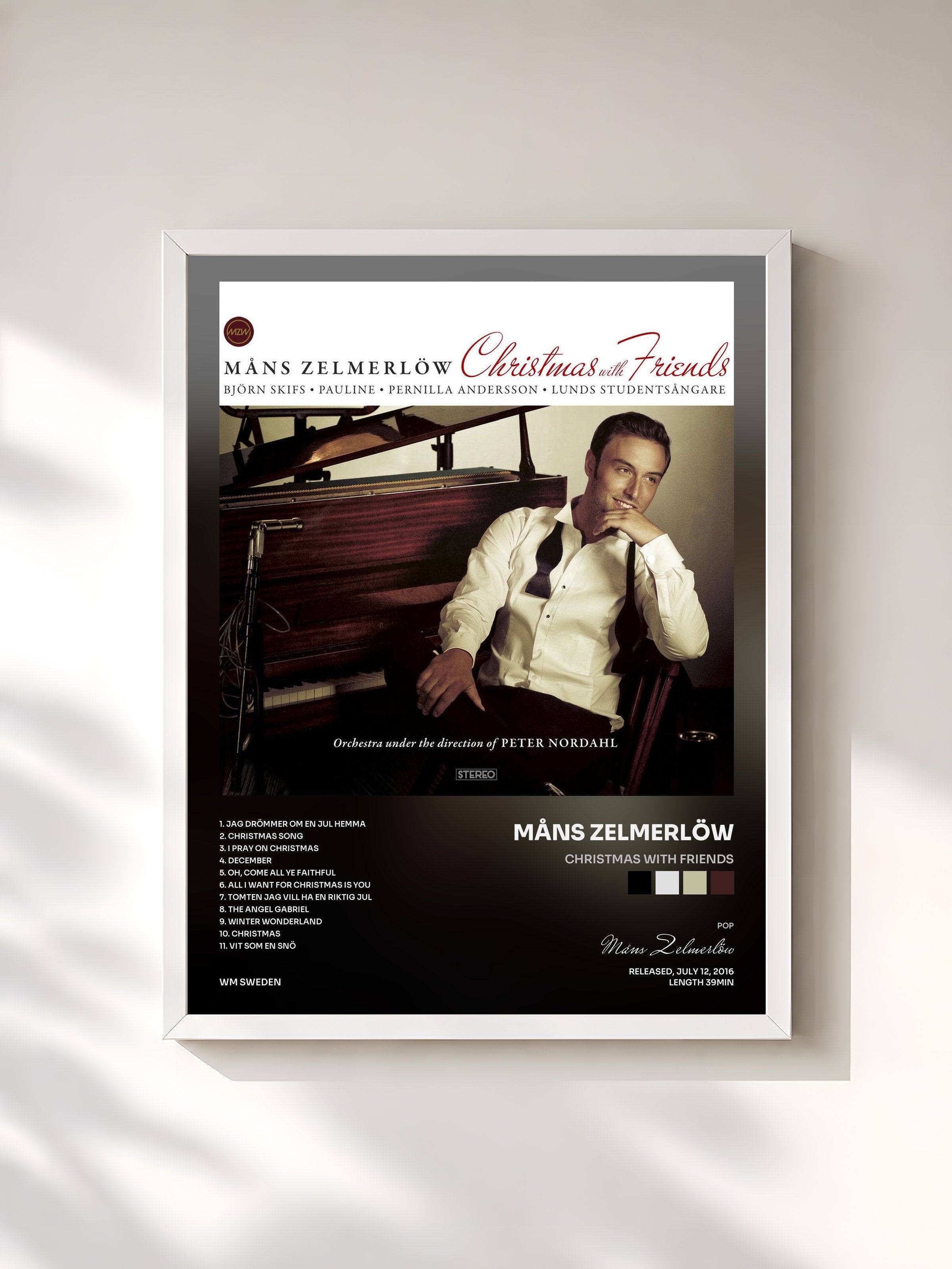 #blanc Tableau de l'album Christmas With Friends de Måns Zelmerlöw, cadre blanc, imprimé et encadré en France