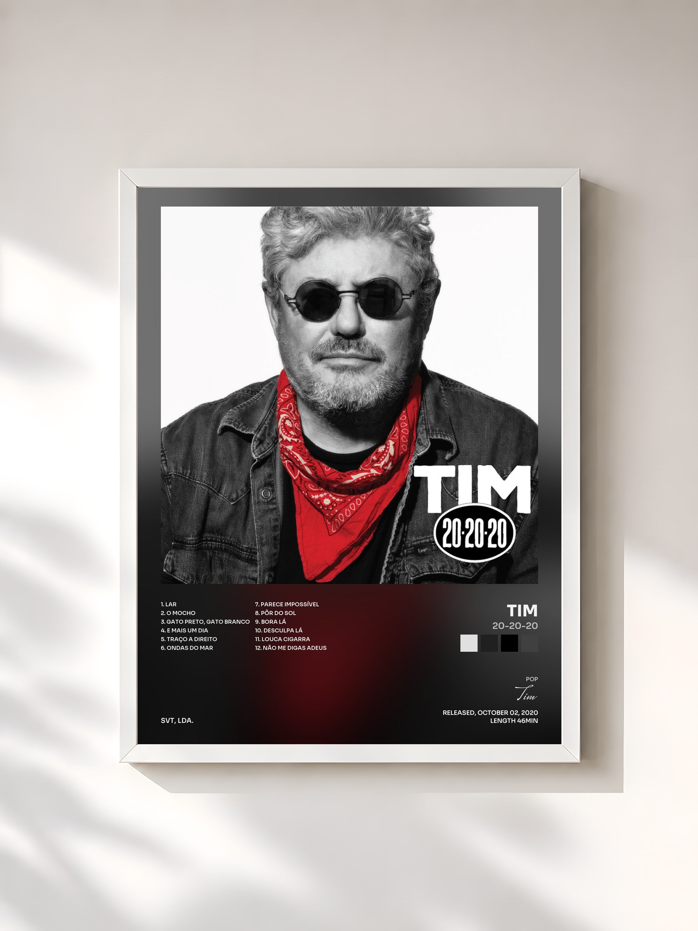 #blanc Tableau de l'album 20-20-20 de Tim, cadre blanc, imprimé et encadré en France