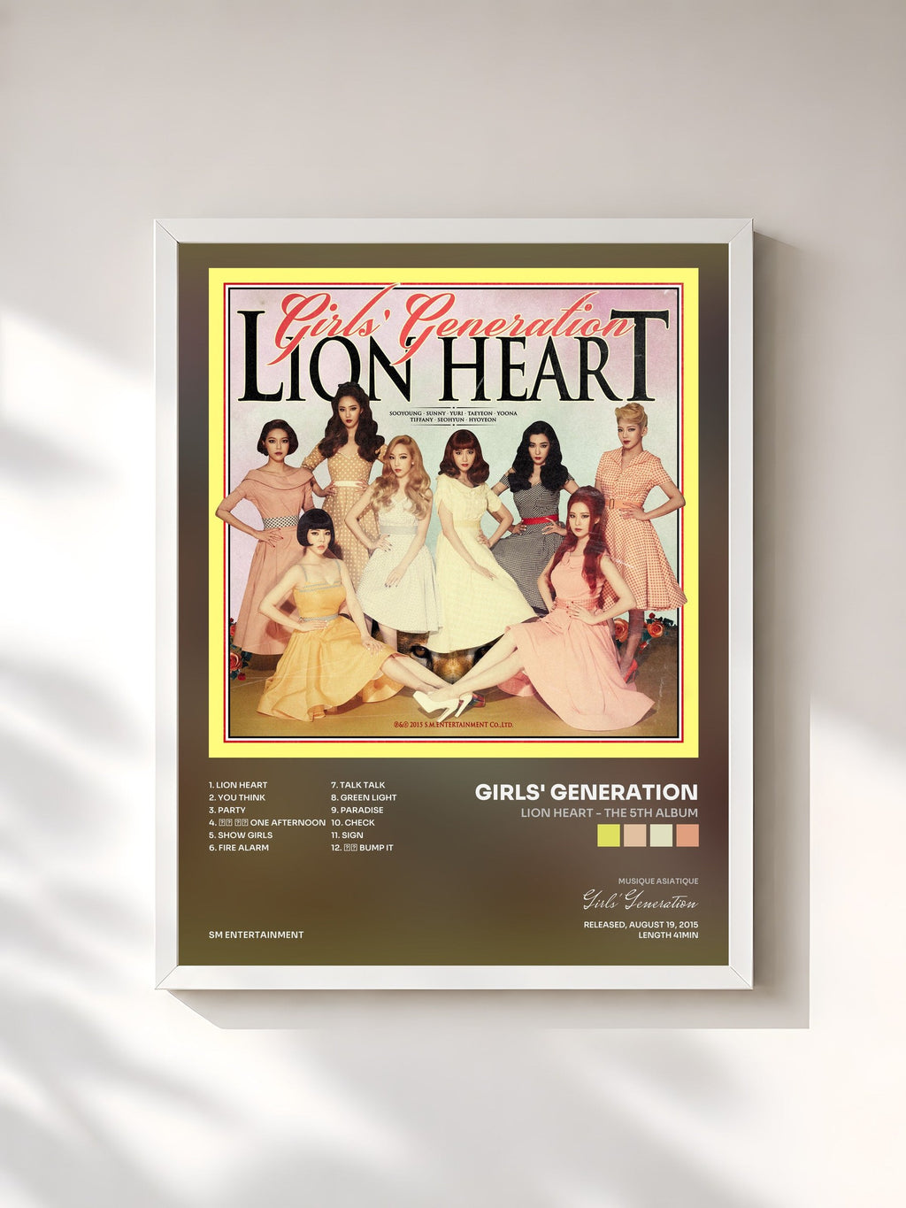 #blanc Tableau de l'album Lion Heart - The 5th Album de Girls' Generation, cadre blanc, imprimé et encadré en France