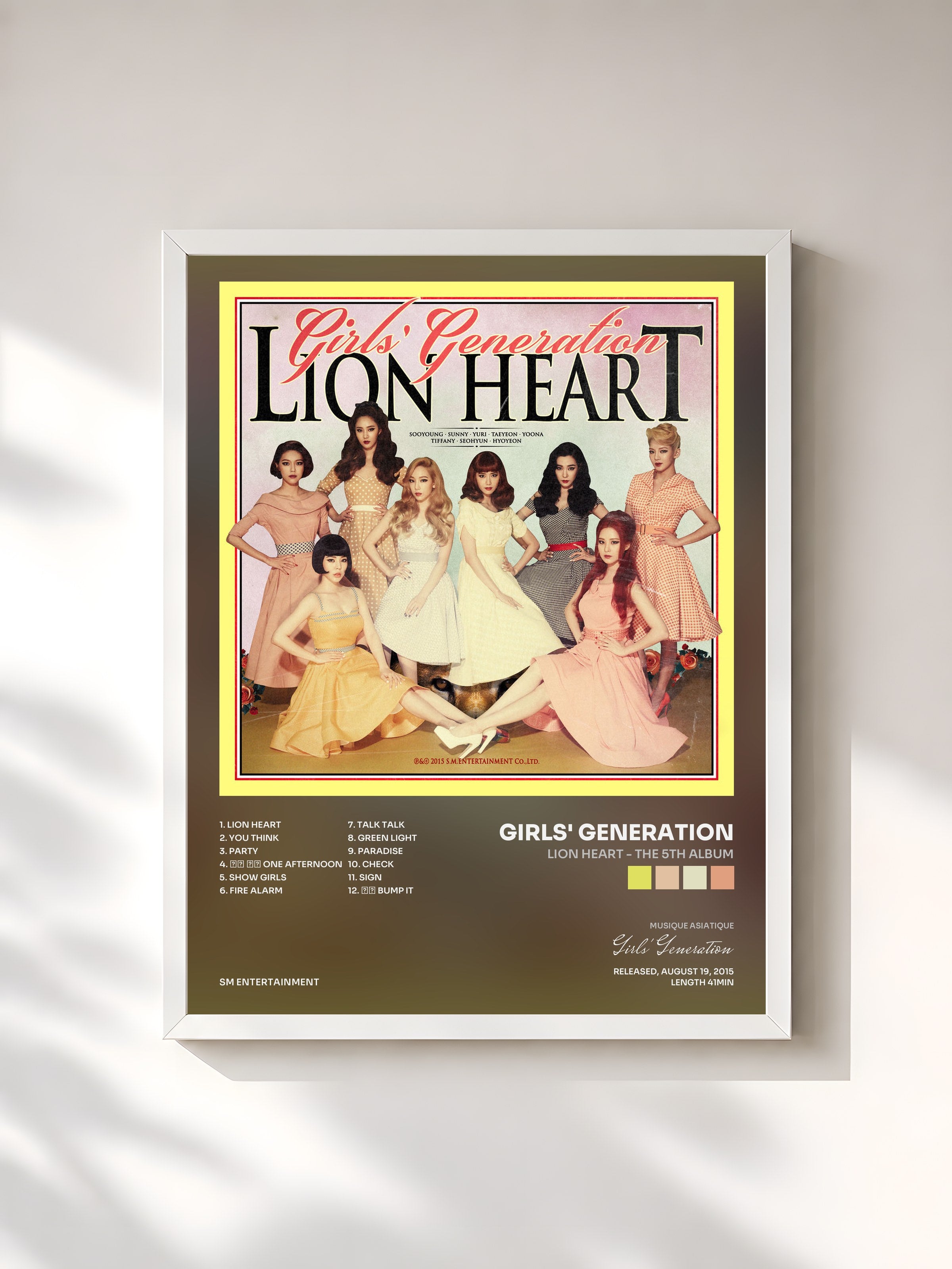 #blanc Tableau de l'album Lion Heart - The 5th Album de Girls' Generation, cadre blanc, imprimé et encadré en France