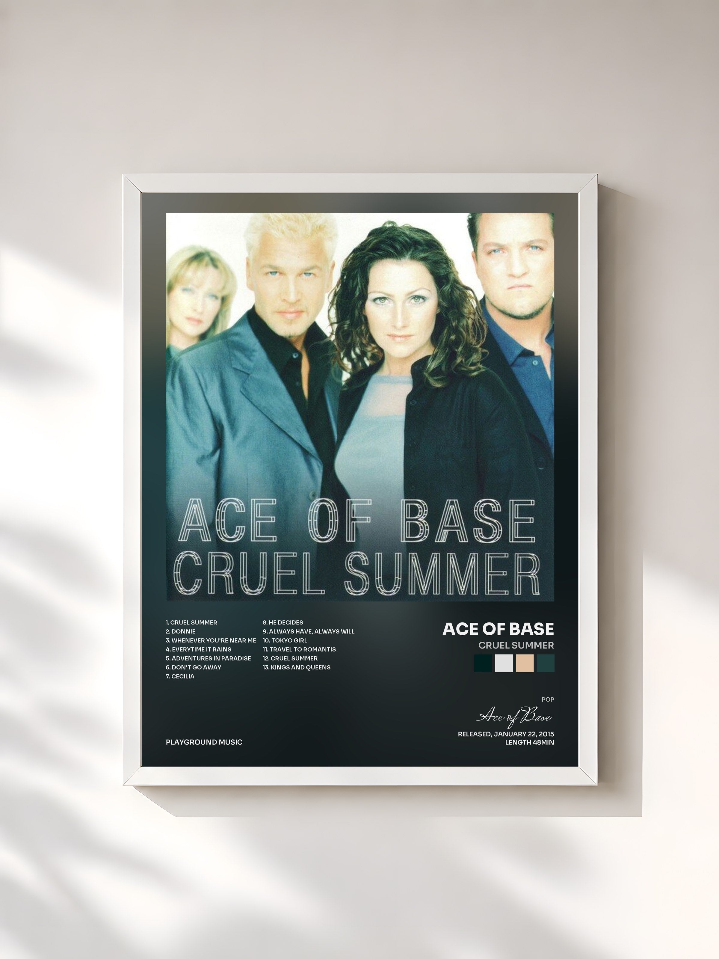 #blanc Tableau de l'album Cruel Summer de Ace of Base, cadre blanc, imprimé et encadré en France