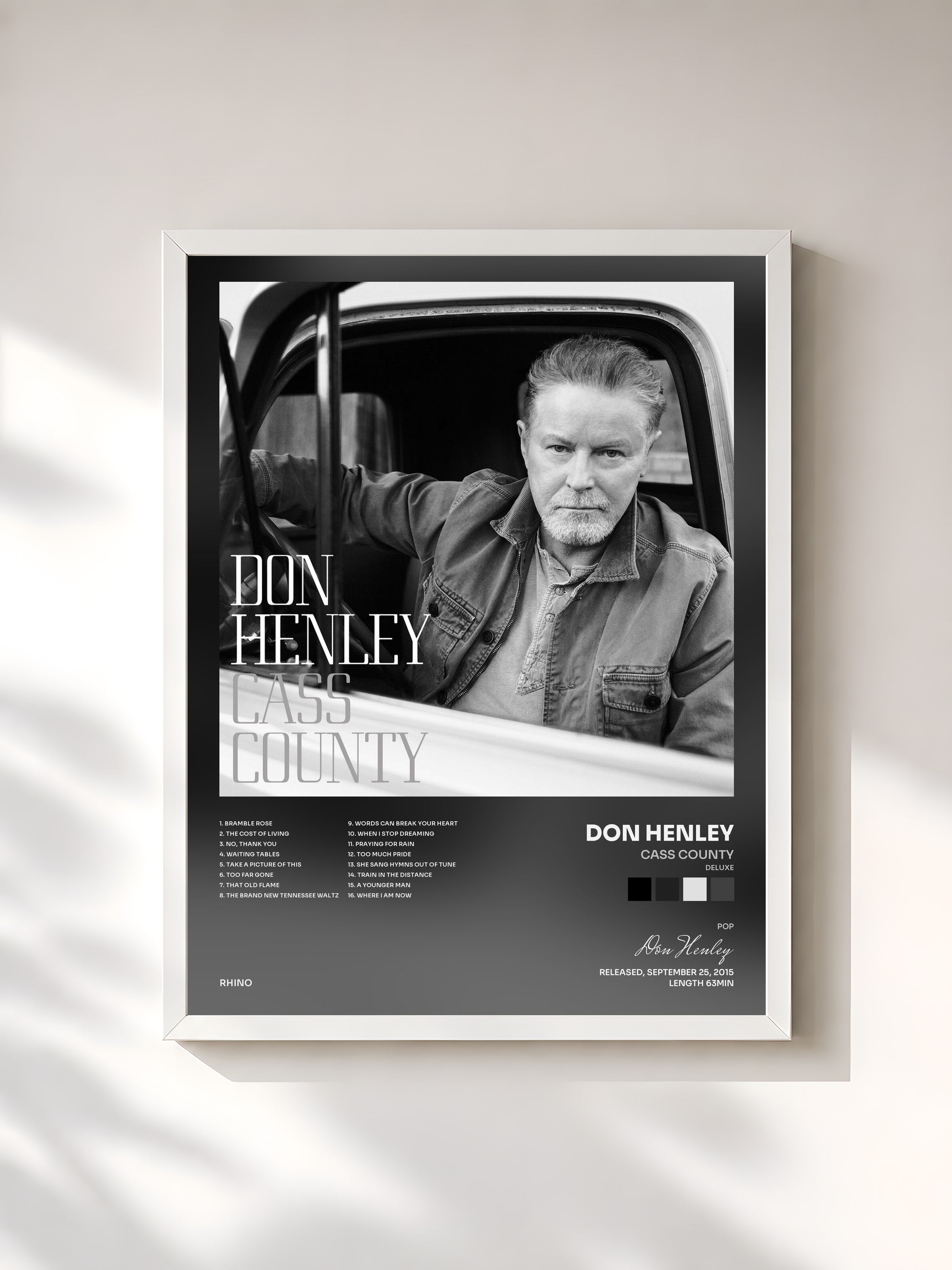 #blanc Tableau de l'album Cass County (Deluxe) de Don Henley, cadre blanc, imprimé et encadré en France