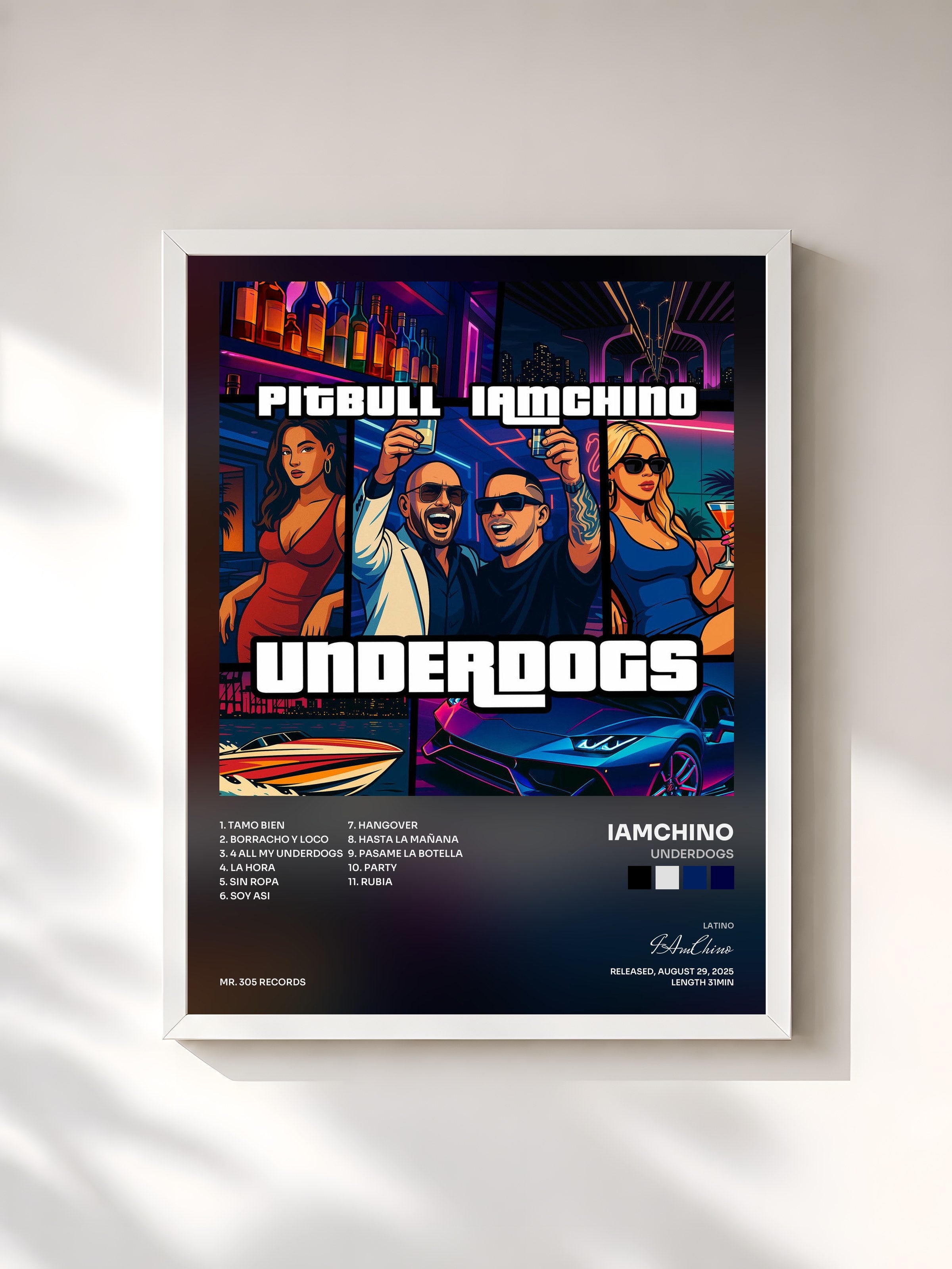 #blanc Tableau de l'album UNDERDOGS de IAmChino, cadre blanc, imprimé et encadré en France