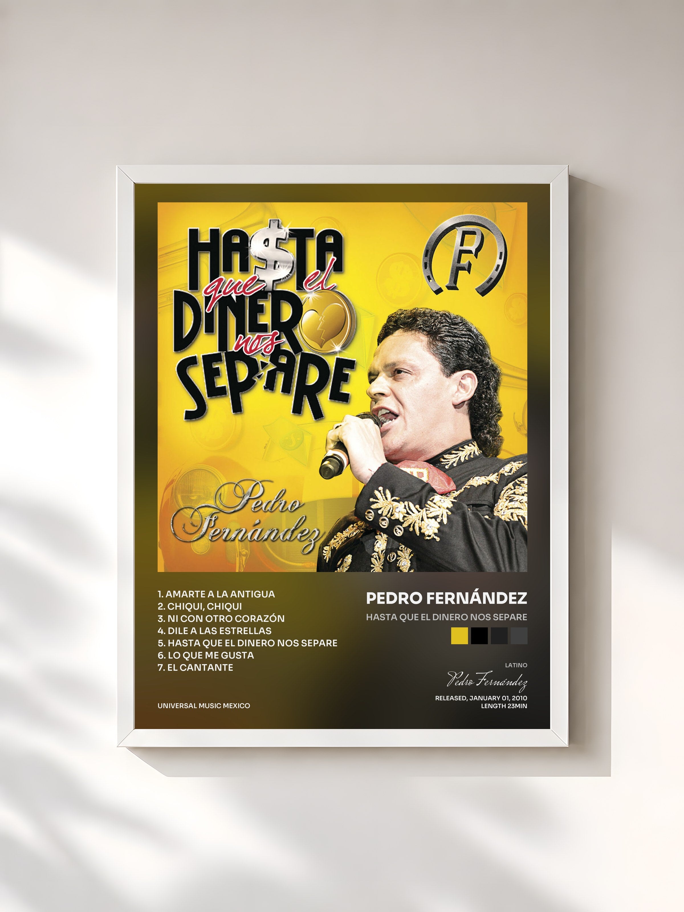 #blanc Tableau de l'album Hasta Que El Dinero Nos Separe de Pedro Fernández, cadre blanc, imprimé et encadré en France