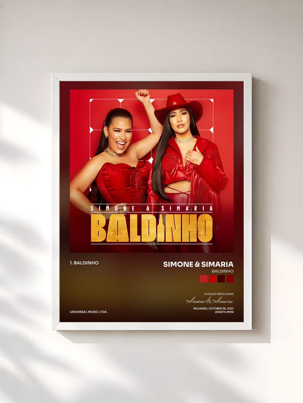 #blanc Tableau de l'album Baldinho de Simone & Simaria, cadre blanc, imprimé et encadré en France
