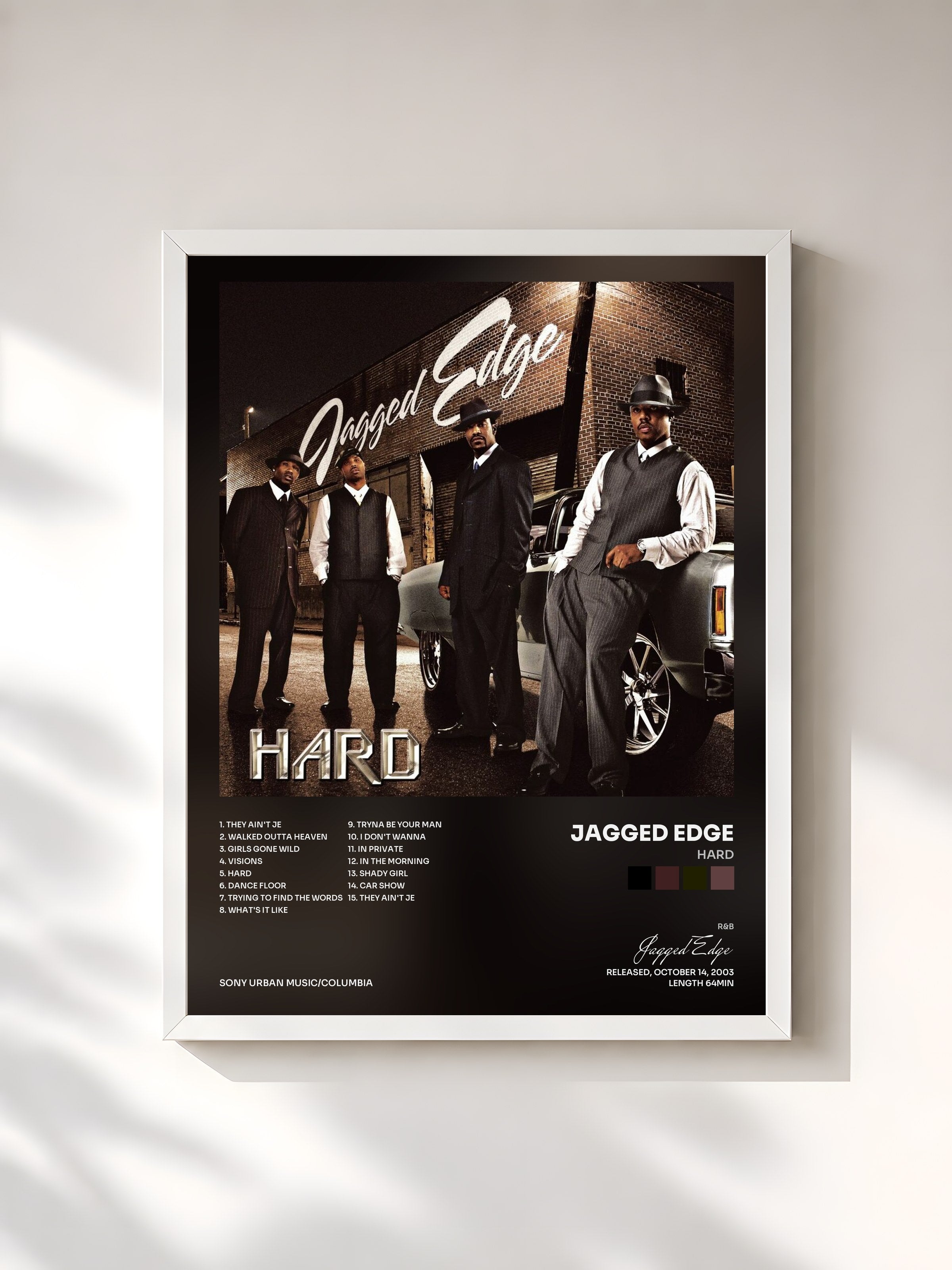 #blanc Tableau de l'album Hard de Jagged Edge, cadre blanc, imprimé et encadré en France