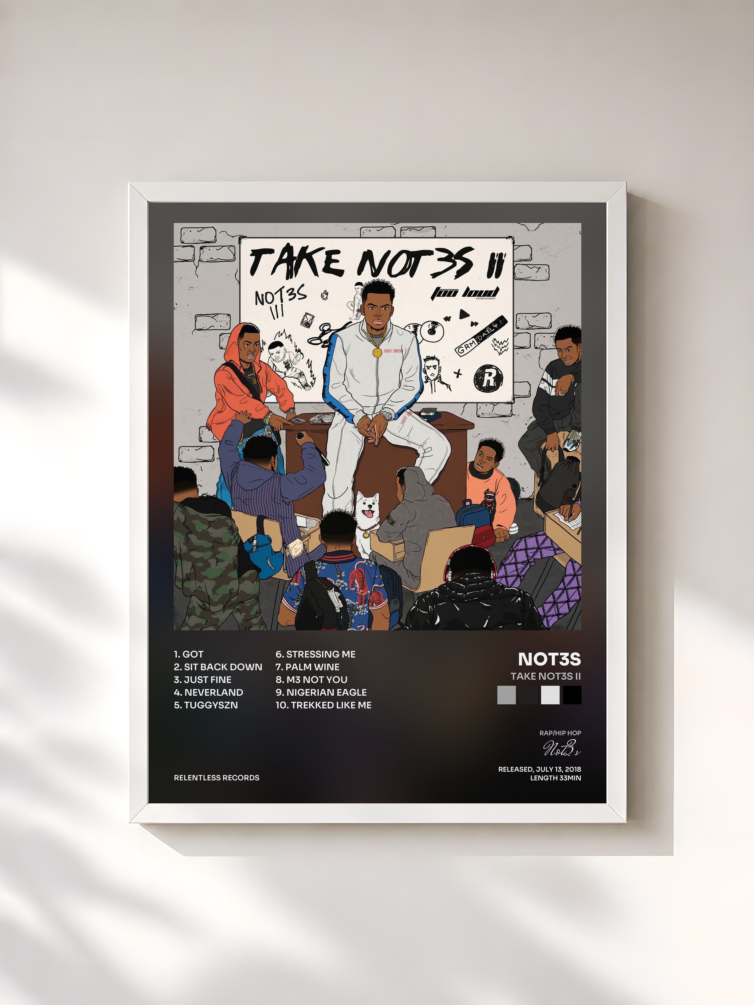 #blanc Tableau de l'album Take Not3s II de Not3s, cadre blanc, imprimé et encadré en France