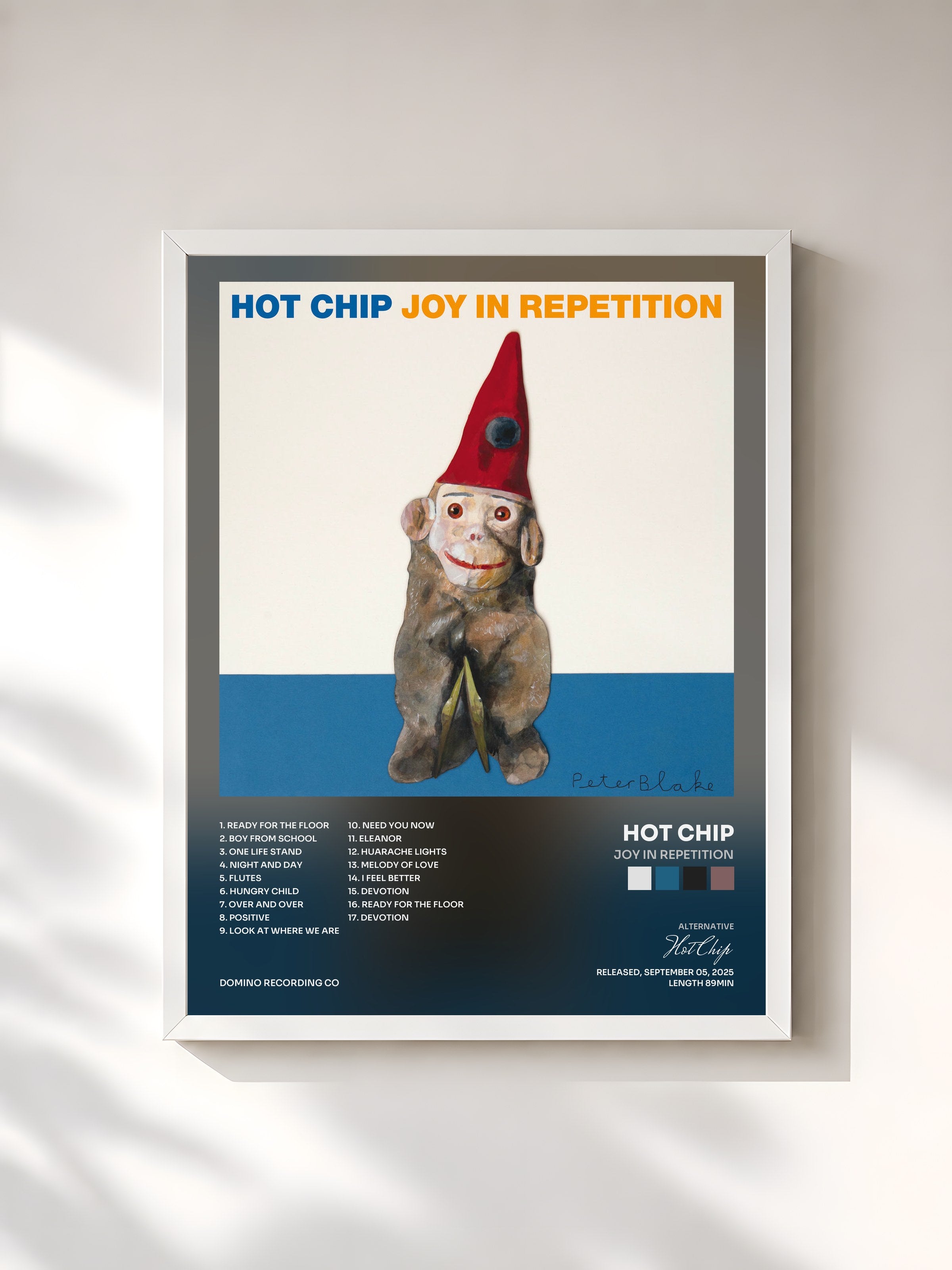 #blanc Tableau de l'album Joy In Repetition de Hot Chip, cadre blanc, imprimé et encadré en France